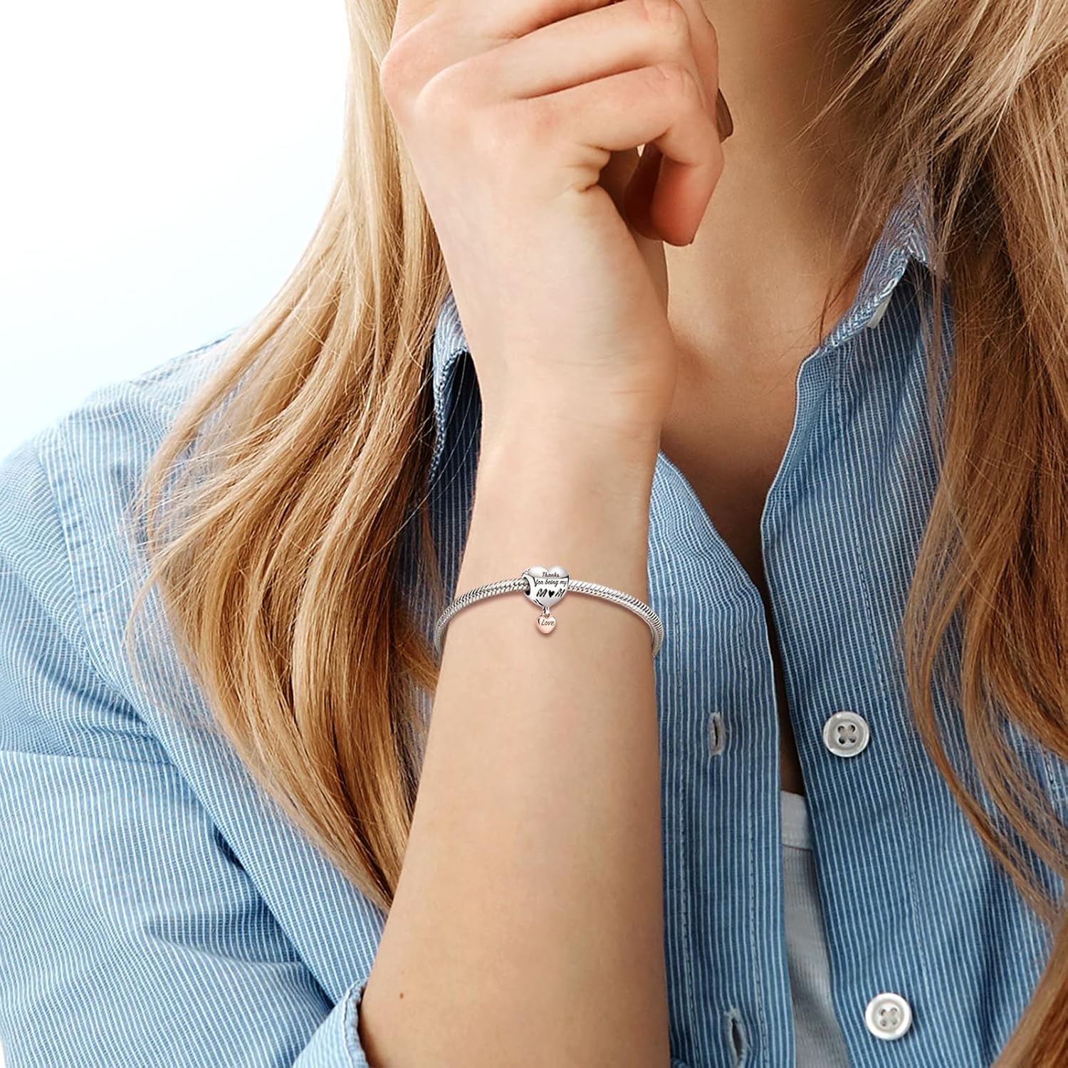 Detalle de PHCLASY 2025 Graduation Corazón con zirconia cúbica en plata de ley (abalorio compatible)