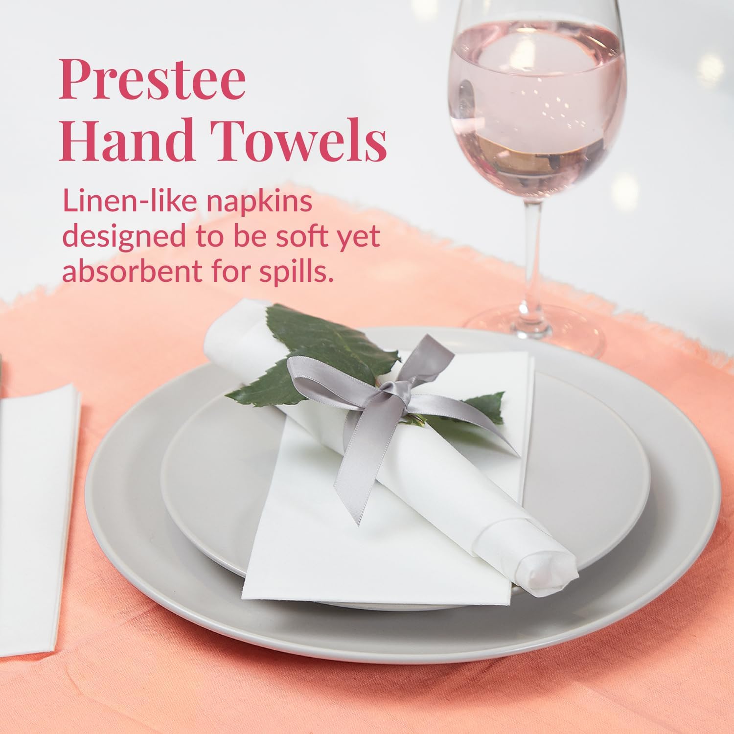 Detalle de Prestee 200 Disposable Linen-Like Hand Towels (2-Ply) — White Guest Towels for Weddings, Events, and Dinners