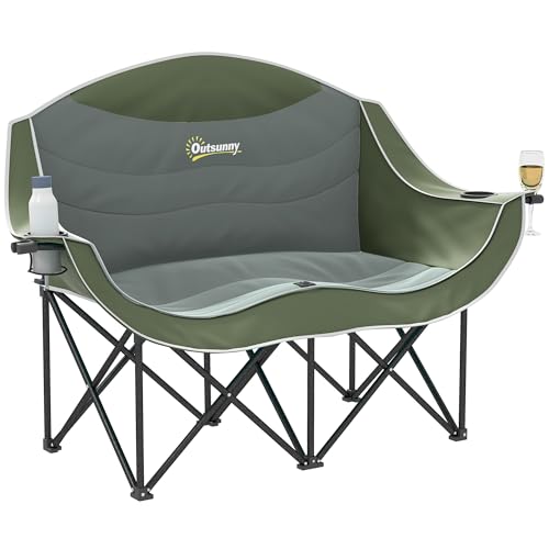 Detalle de Outsunny Faltstuhl 2-Sitzer Faltbar Campingstuhl Getränkehalter Grün