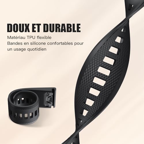 Detalle de NotoCity Bracelet 22mm noir pour Garmin Fenix 5/6/7 et autres montres Garmin – Silicone confortable et facile à installer