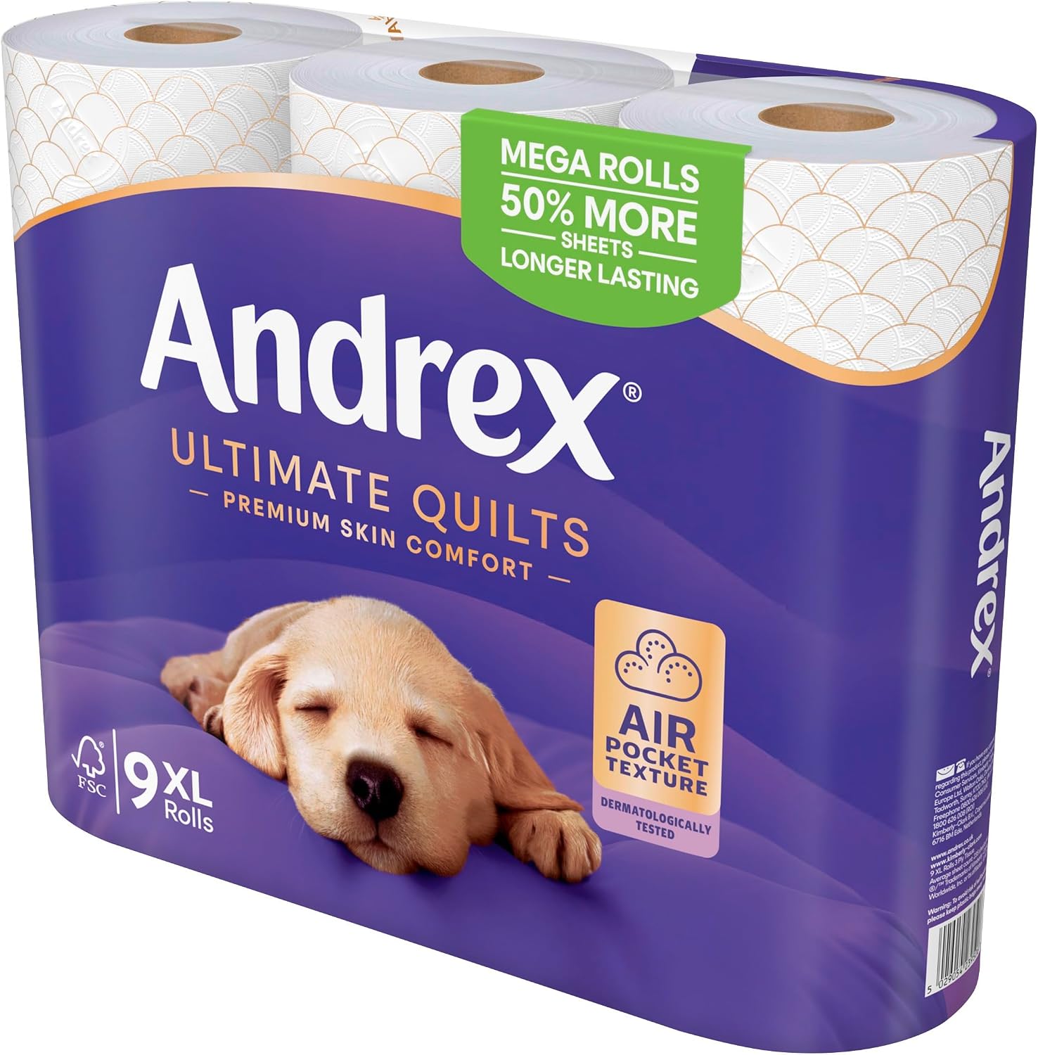 Detalle de Andrex Ultimate Quilts Toilet Roll — 9 Mega Rolls (13.5 standard), 3-Ply, Soft & Thick