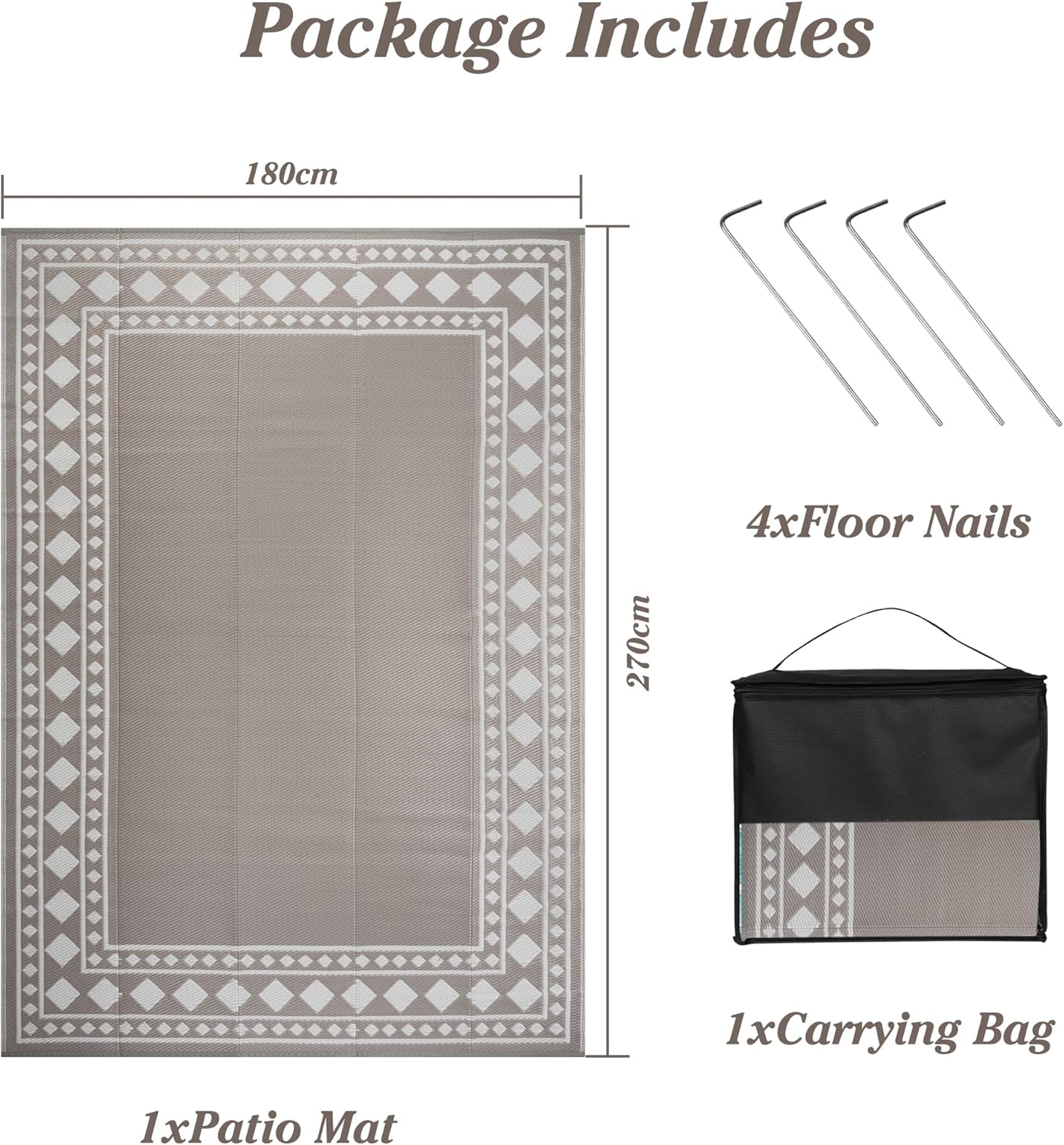 Thumbnail 1 de Homcomodar Outdoor Rugs for Patios Waterproof, Reversible UV Resistant Plastic Carpet (180x270cm) – Beige