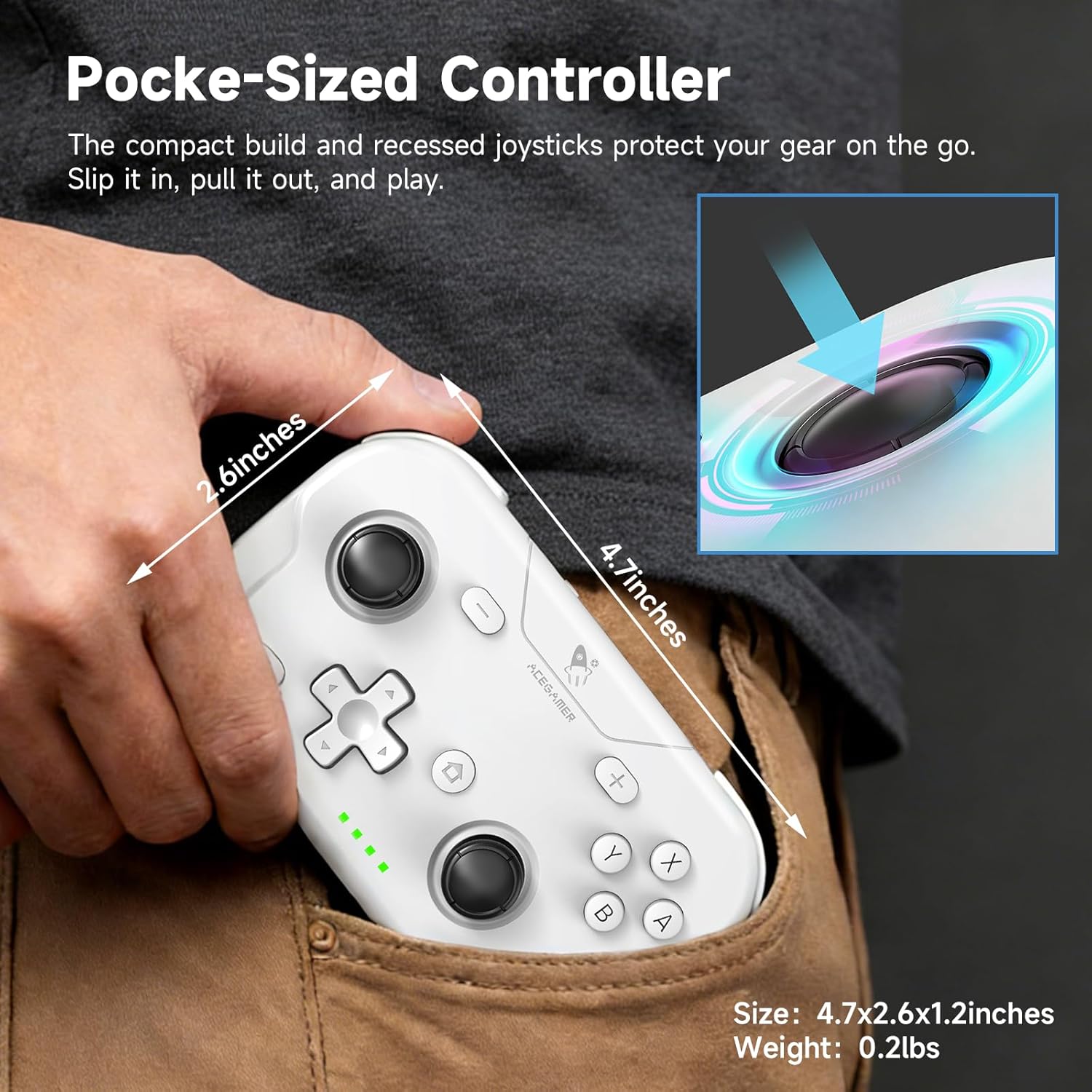 Detalle 2 de AceGamer 2-Pack Wireless Pocket Controllers with Bluetooth, Gyro and Turbo