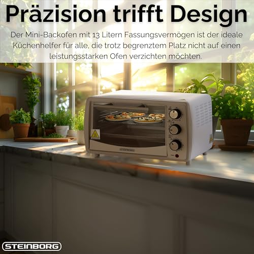 Thumbnail 3 de Steinborg Mini Backofen 13 Liter – 1200 W, Pizzaofen, 65–230 °C, Timer, Krümelblech