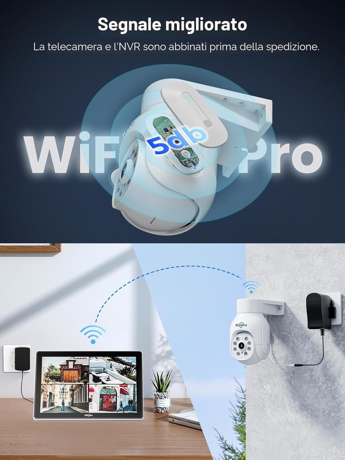 Detalle de Kit videosorveglianza PTZ con monitor da 10'' Hiseeu 5MP: sicurezza esterna integrata