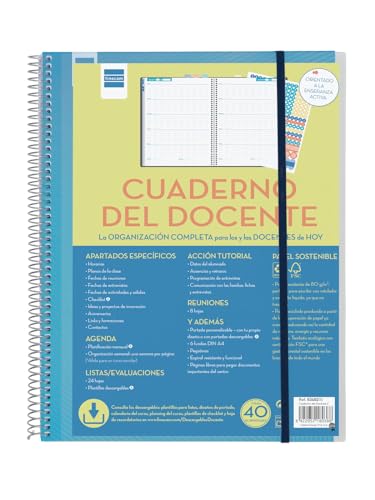 Detalle de Finocam Cuaderno del Docente – Semana Página sin fechar, 24 hojas de evaluaciones y portada personalizable (230 x 310 mm)