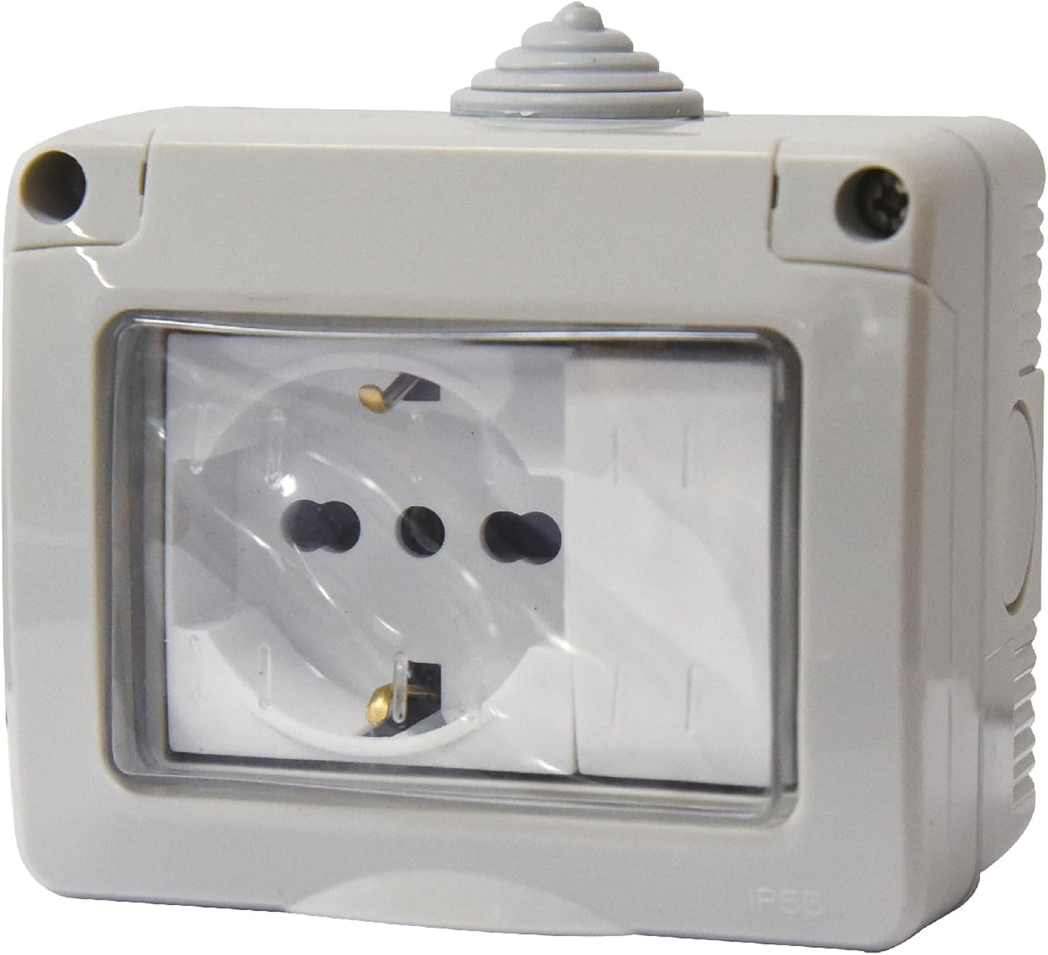 Cassetta Elettrica IP55 con Sportellino: kit pronto 3 moduli Schuko P40 10/16A + interruttore per montaggio esterno