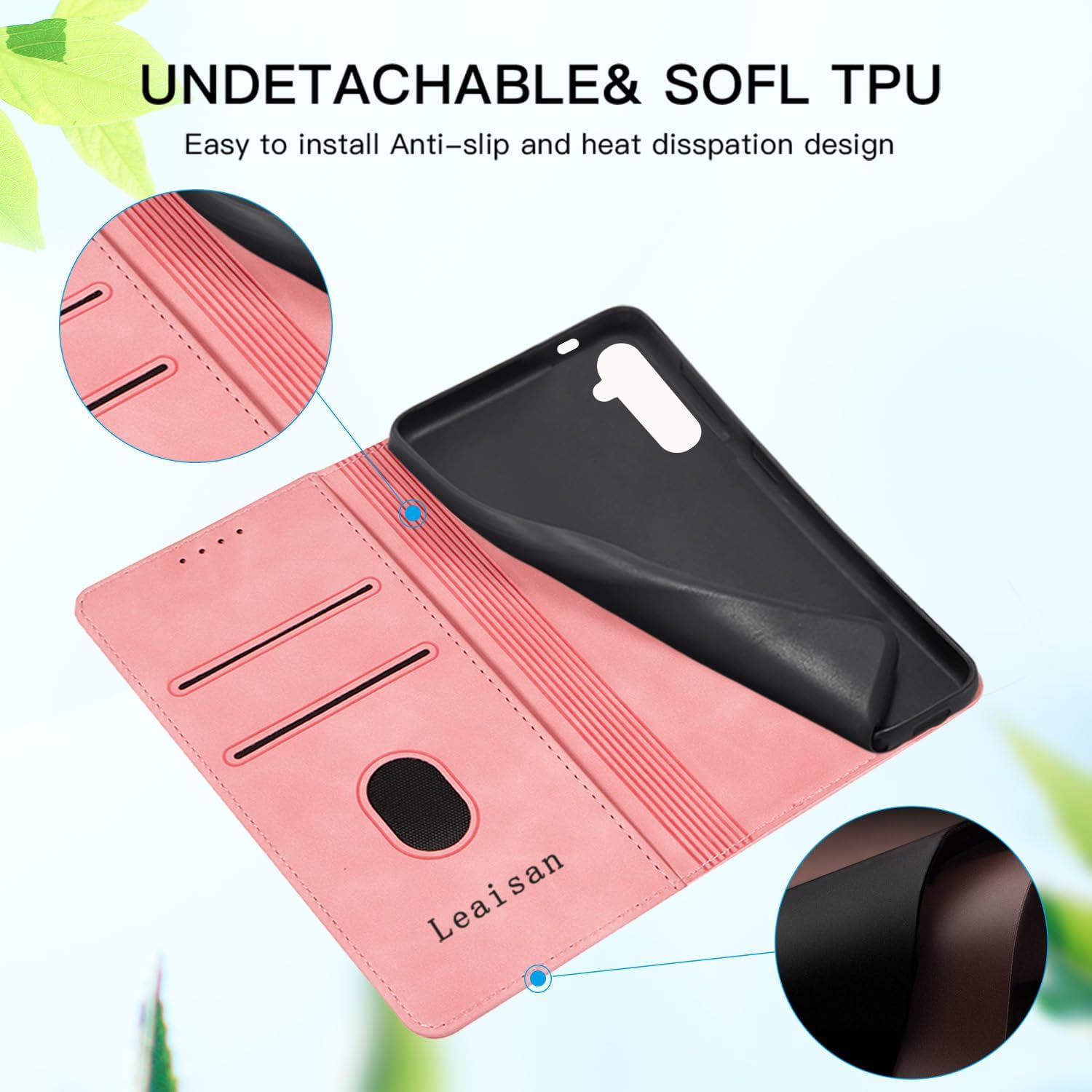 Thumbnail 6 de Leaisan Premium Leder Flip Hülle für Samsung Galaxy S24 – Rose Gold mit Kartenfächern, Standfunktion und Stoßschutz