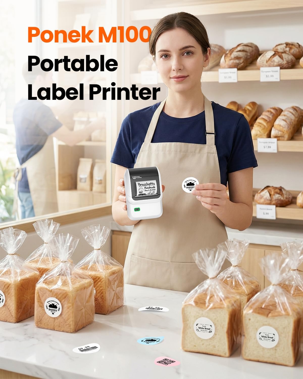 Detalle 2 de Ponek M100 Label Maker, Portable Bluetooth Thermal Printer, 203 DPI