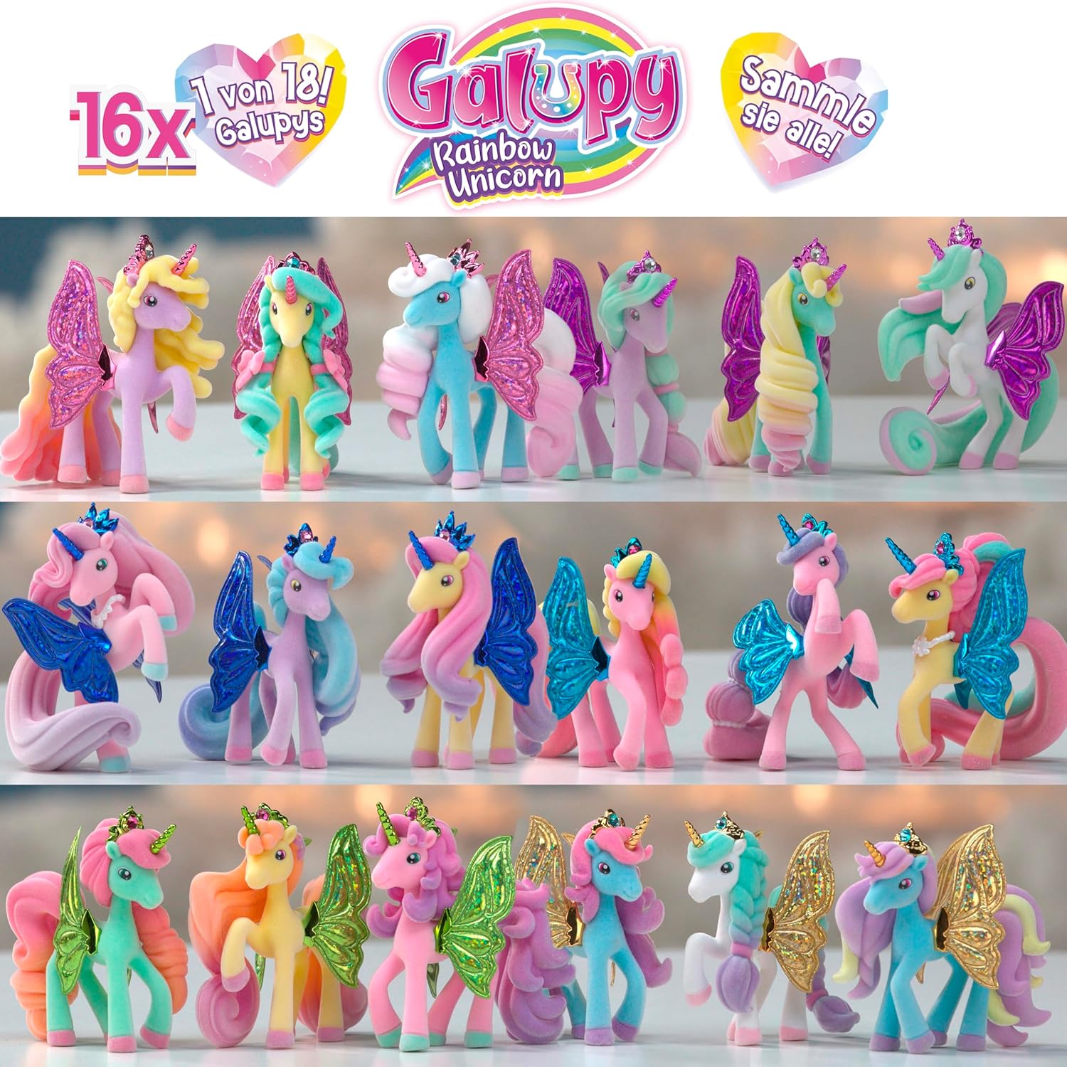 Thumbnail 1 de GALUPY Rainbow Unicorn – Présentoir complet avec 16 figurines de licornes à collectionner et cristal Swarovski