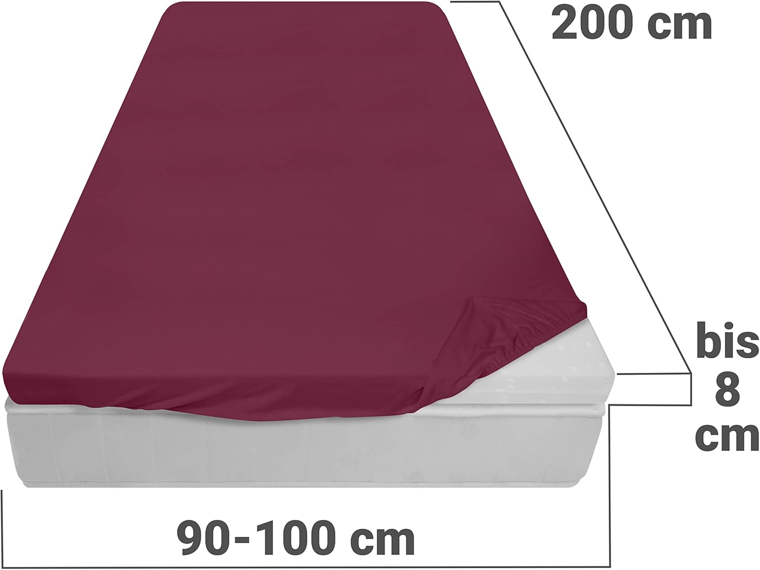 Thumbnail 2 de Drap housse pour surmatelas npluseins – 100% coton, jersey, Bordeaux, 90-100 x 200 cm