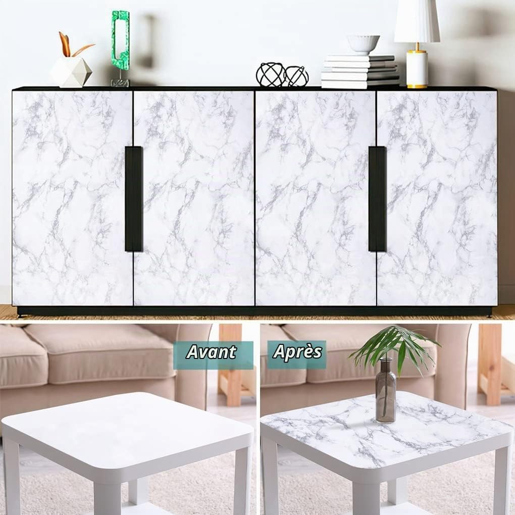 Detalle de Arthome WALL DECOR White/Gray Marble zelfklevende vinylfolie, 44 cm x 6 m