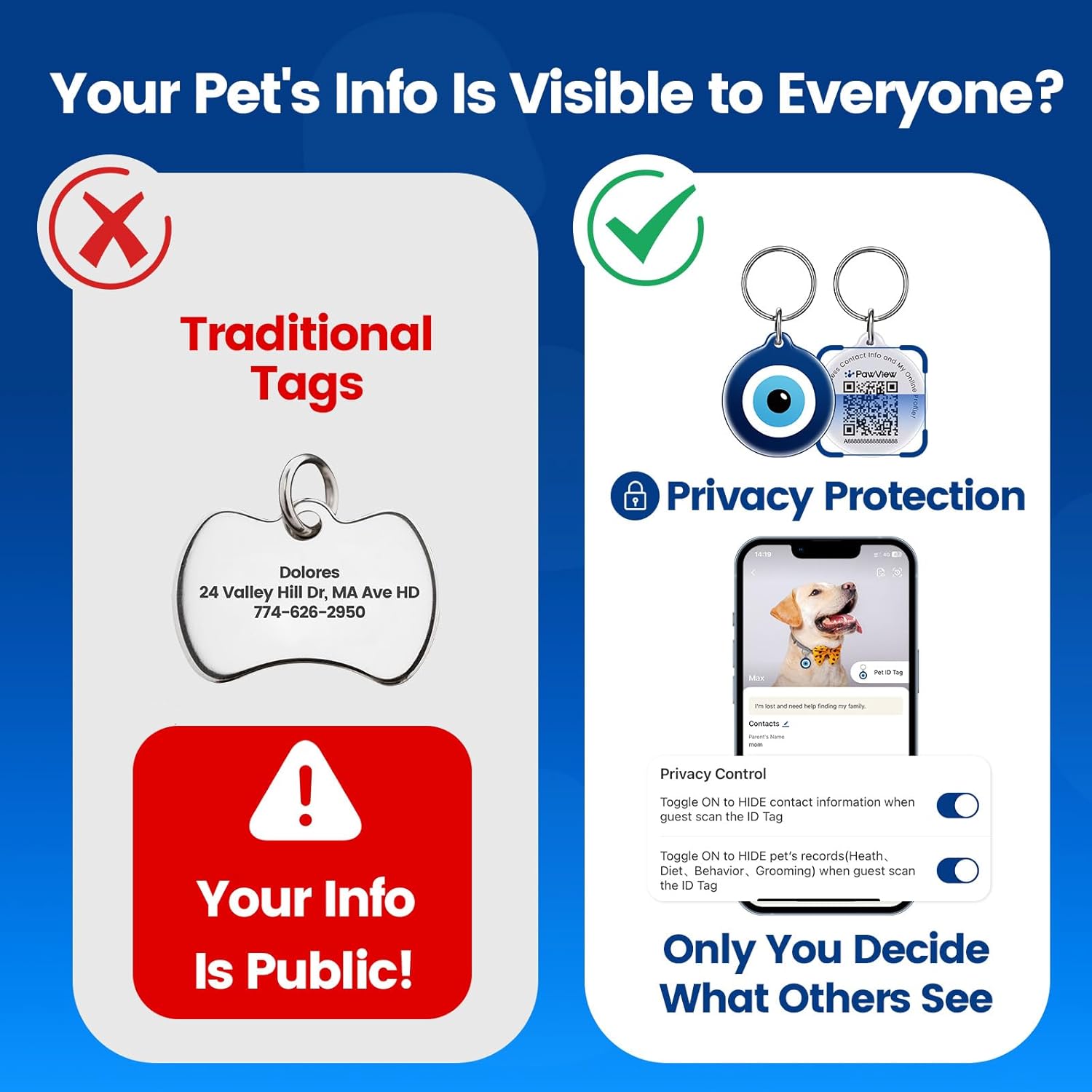Detalle de PawView QR Code Dog Tag UK – 2 Pack Personalised Pet ID Tag with Real-time Alerts