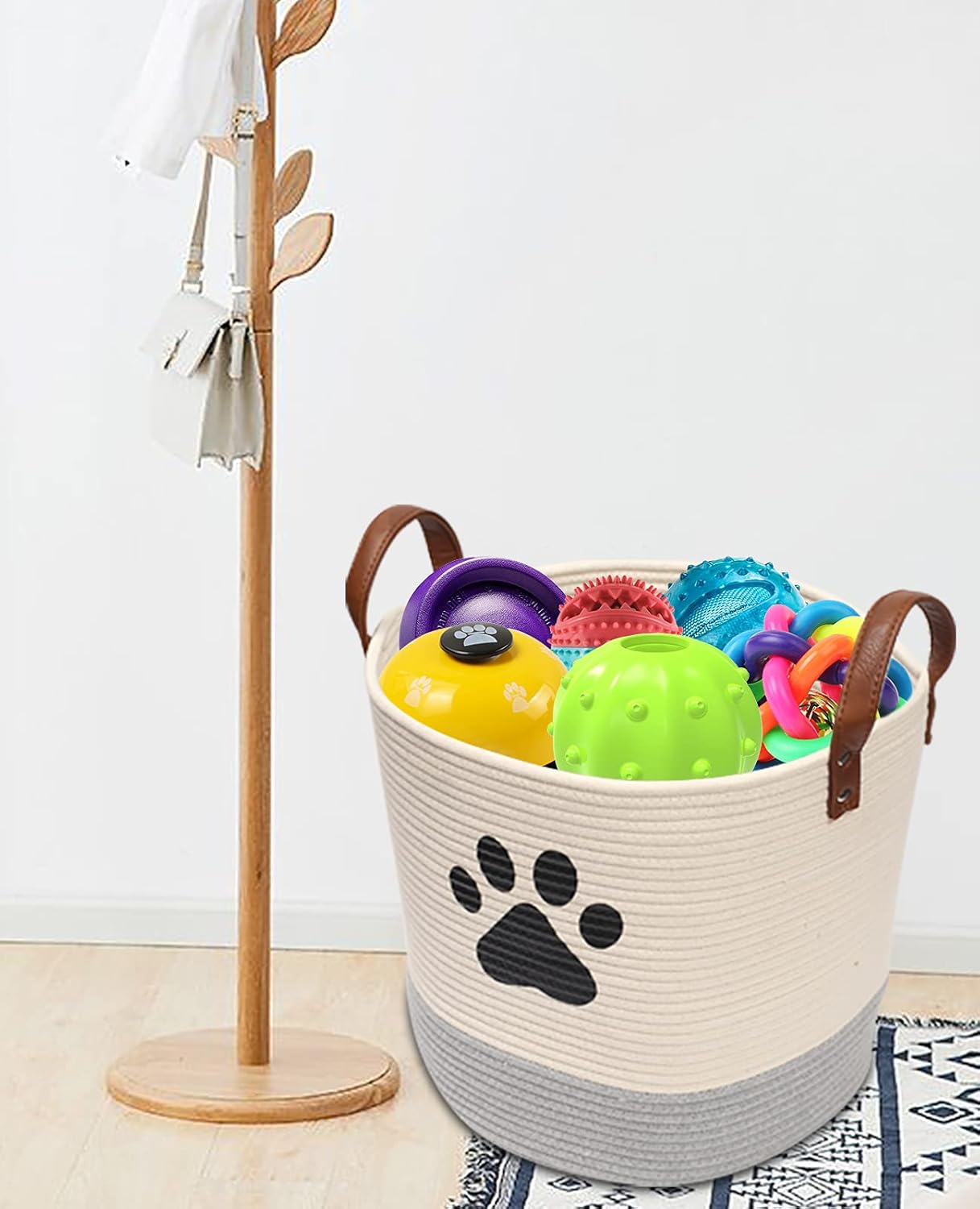Thumbnail 6 de Cotton Rope Dog Toy Basket (Puppy Bin) for Organising Toys, Blankets & Leads – Beige Grey