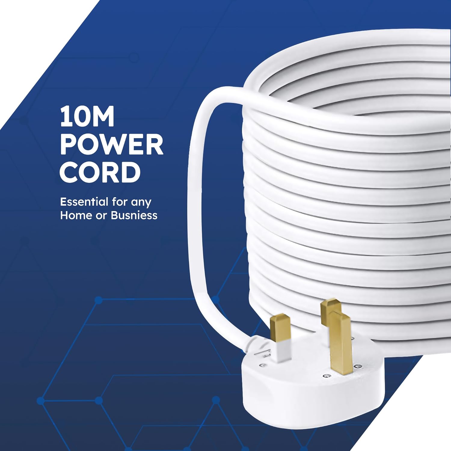 Thumbnail 4 de DESIRETECH White Electric Extension Lead (4 Gang) with 10 Metre Cable, UK Plug & Wall-Mountable Mains Strip