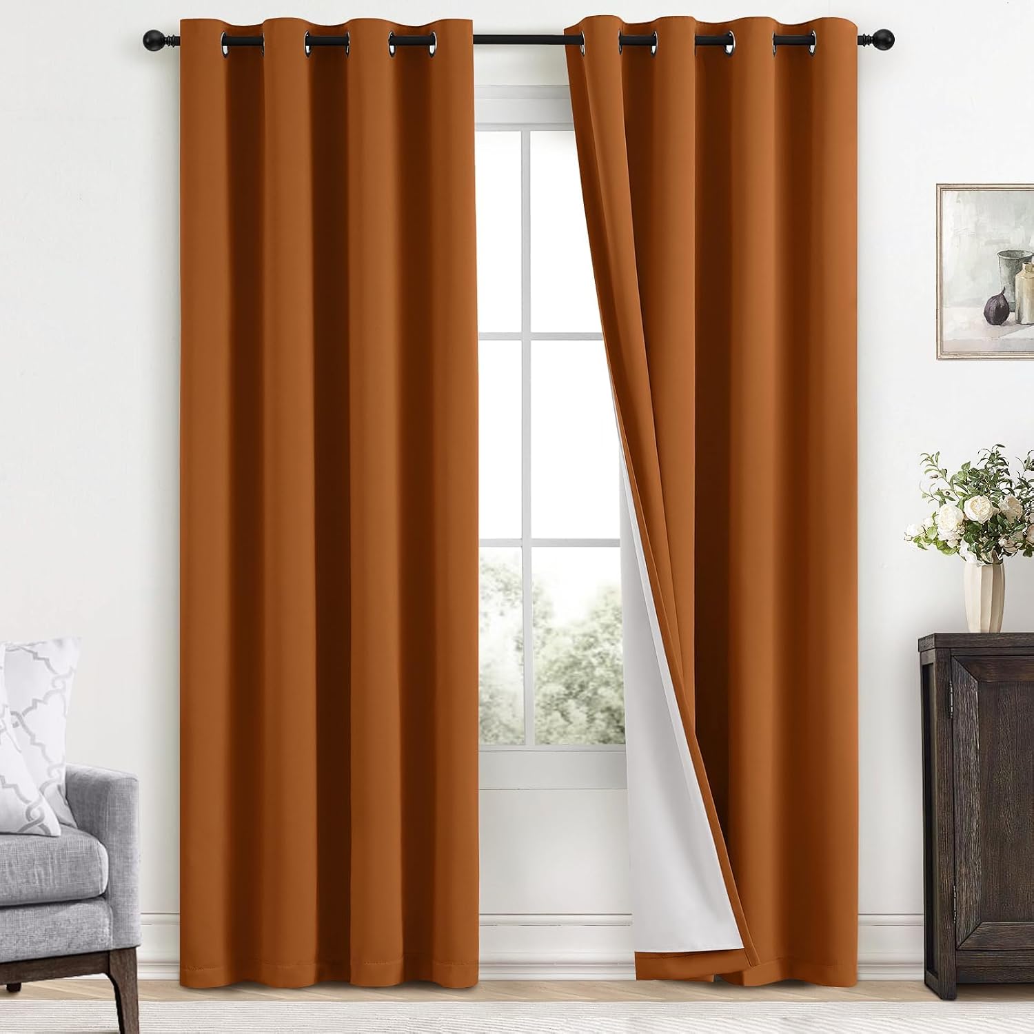 Detalle de Yakamok Room Darkening 100% Blackout Curtains (Set of 2) 52" x 84" with Grommets