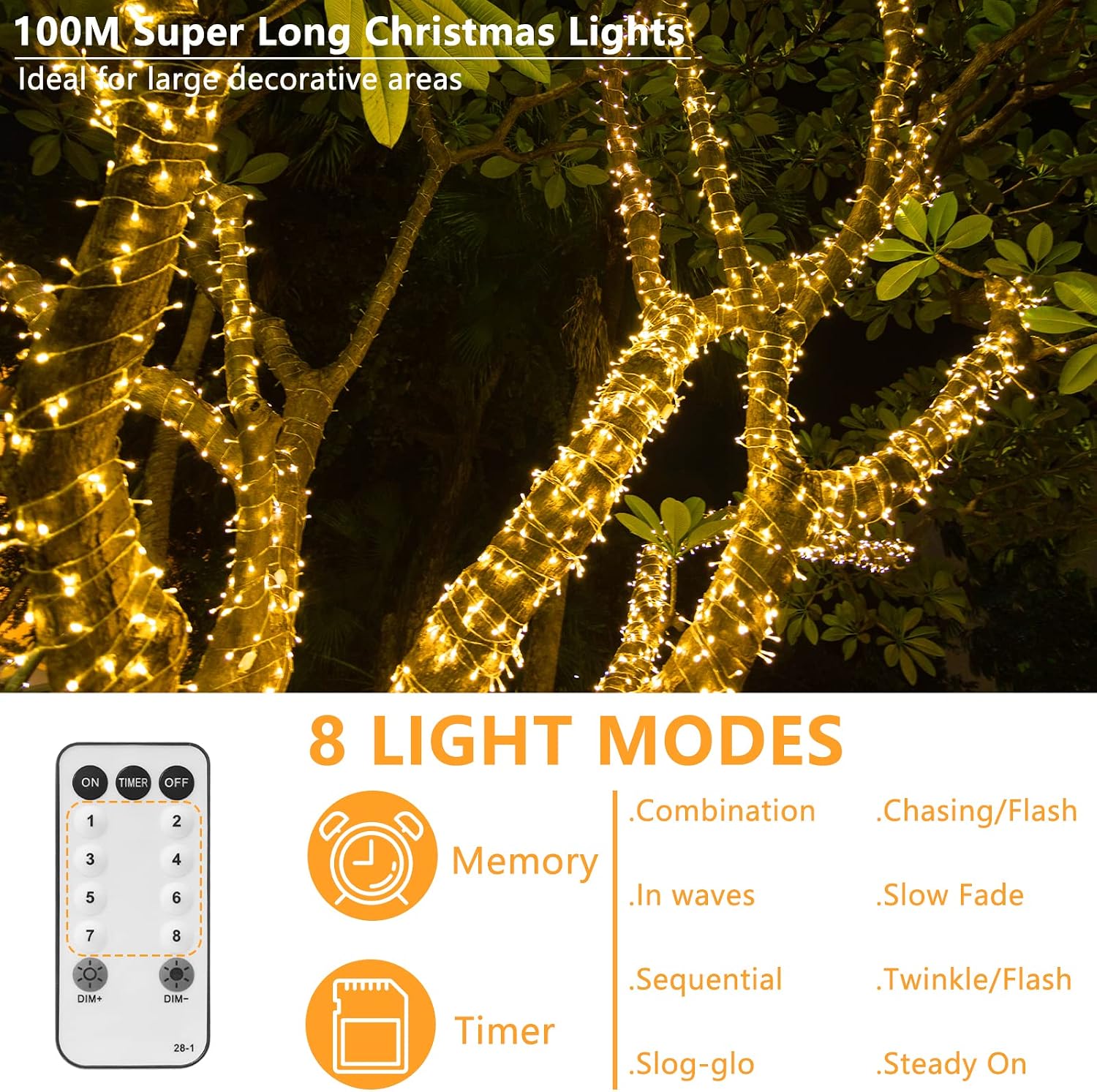 Detalle de YAGOPAL Luci Natale Esterno 100M 800 LED – Catena luminosa impermeabile per esterni