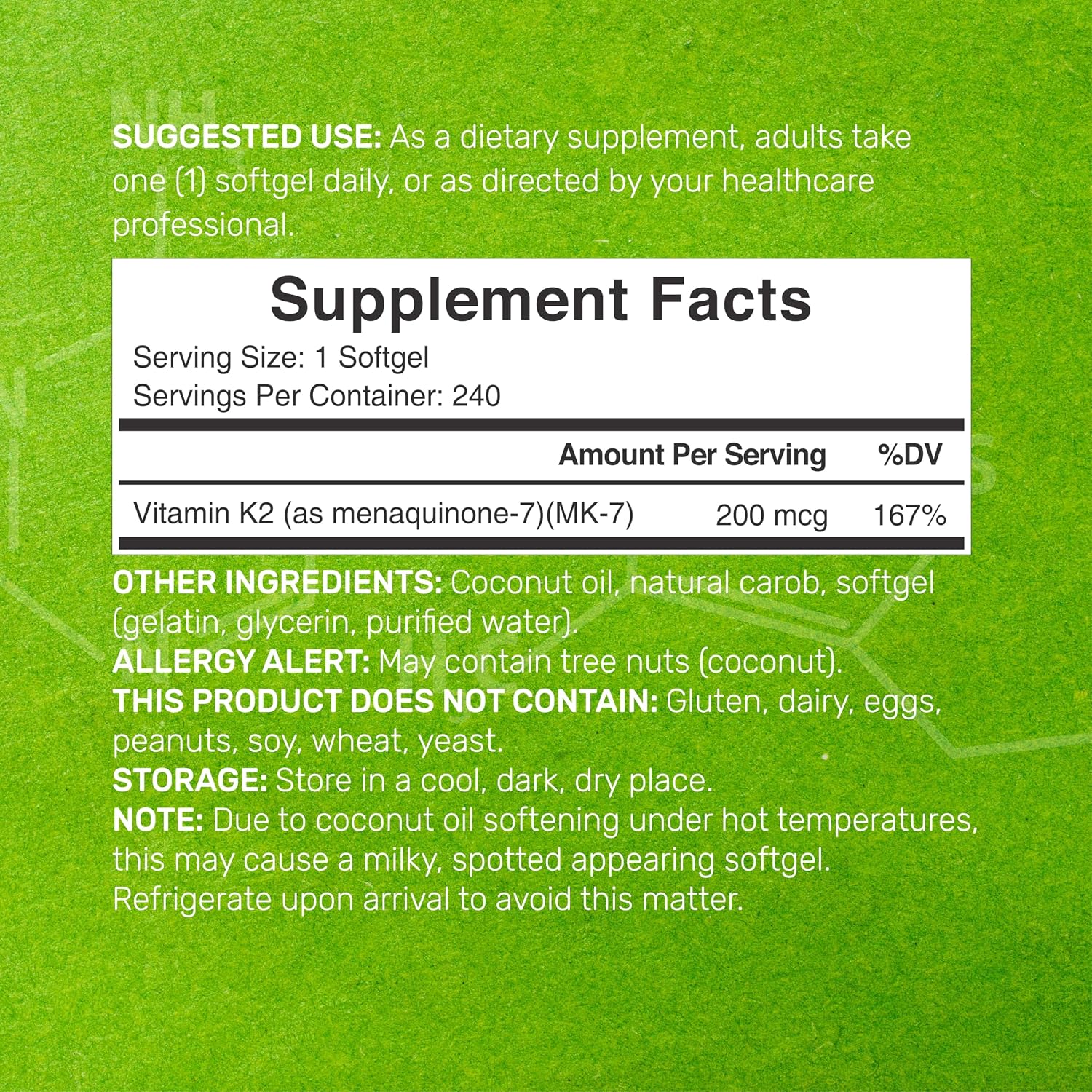 Detalle 2 de DEAL SUPPLEMENT Vitamin K2 Softgels, 240 Count