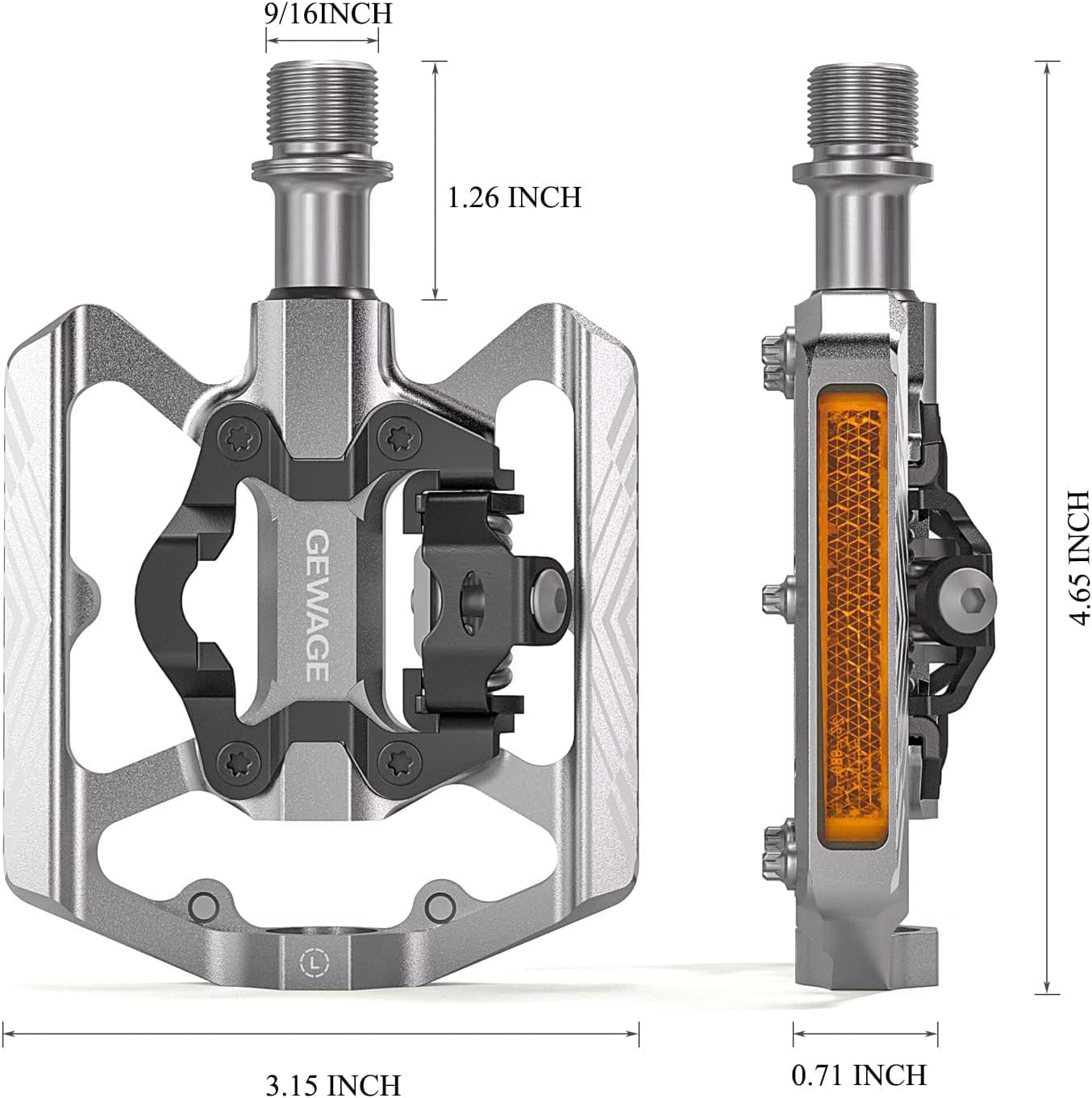 Thumbnail 1 de GEWAGE Pédales vélo SPD 2 en 1 plateforme + SPD avec réflecteurs (tige 9/16) pour VTT, route et vélos électriques
