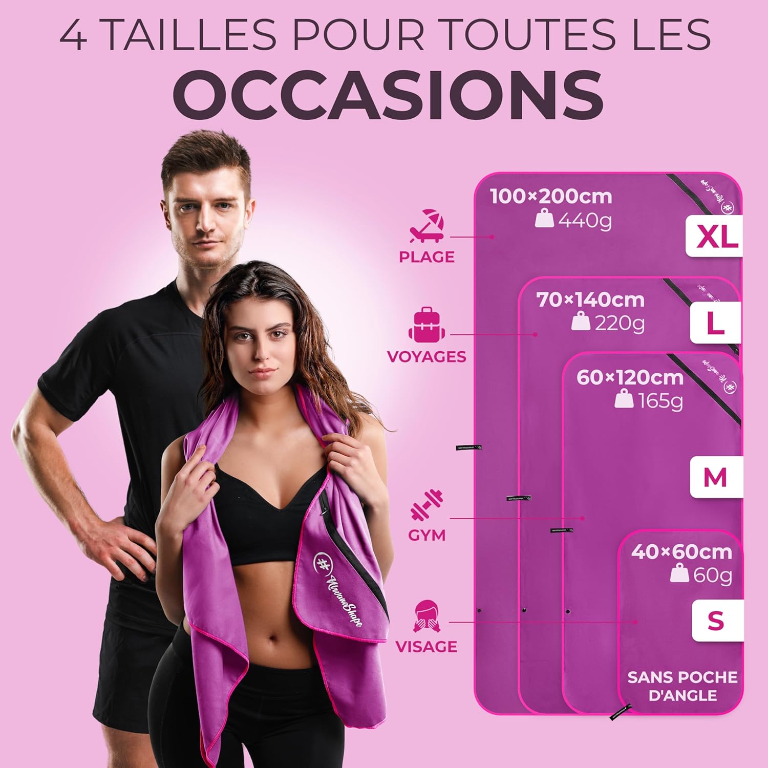 Detalle de NirvanaShape Serviettes Microfibre – absorbantes, légères et à séchage rapide pour le voyage, le sport et le bien‑être