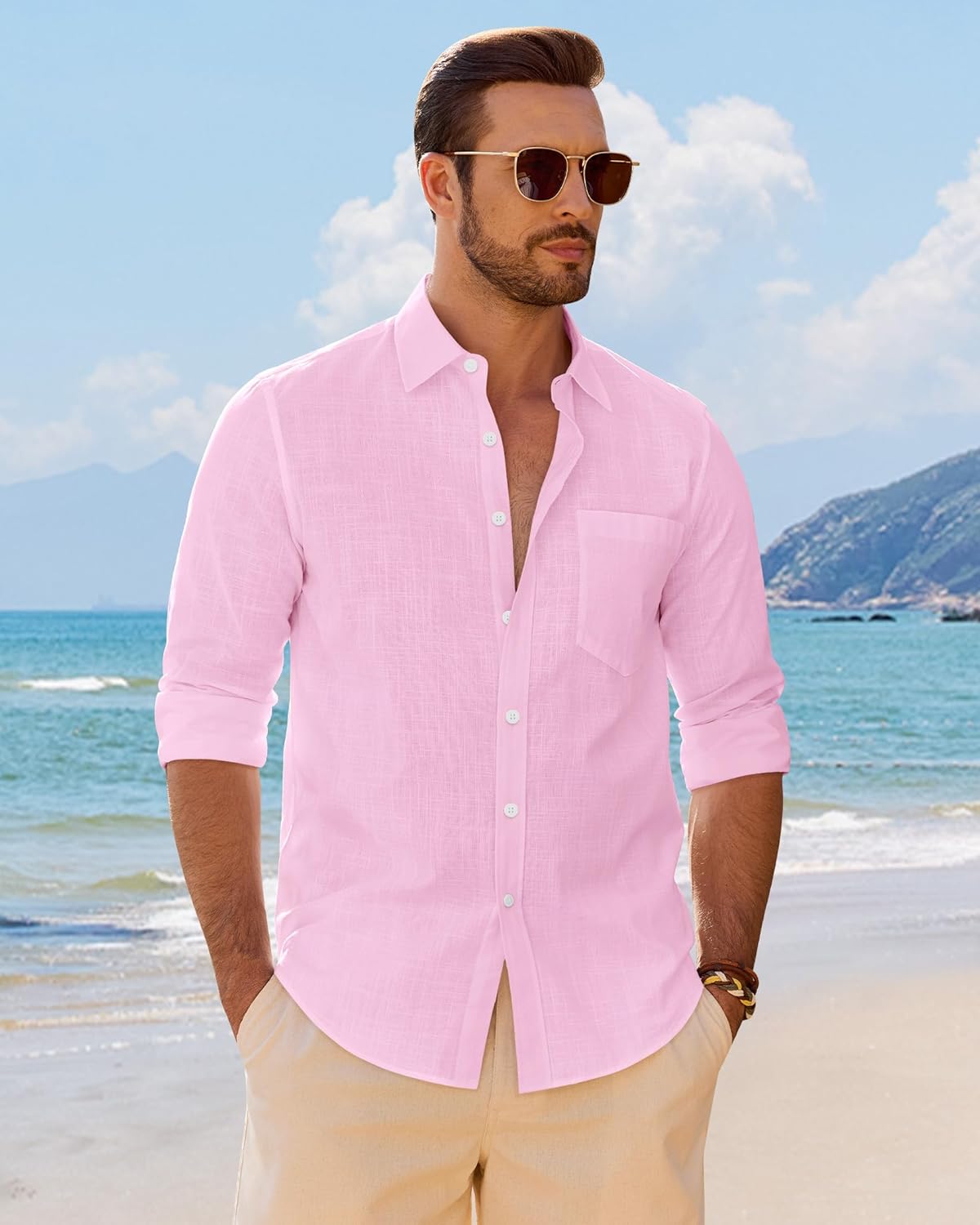 Thumbnail 1 de J.VER Leinenhemd Herren – Langarmhemd Regular Fit mit Button-Down aus Baumwolle/Leinen