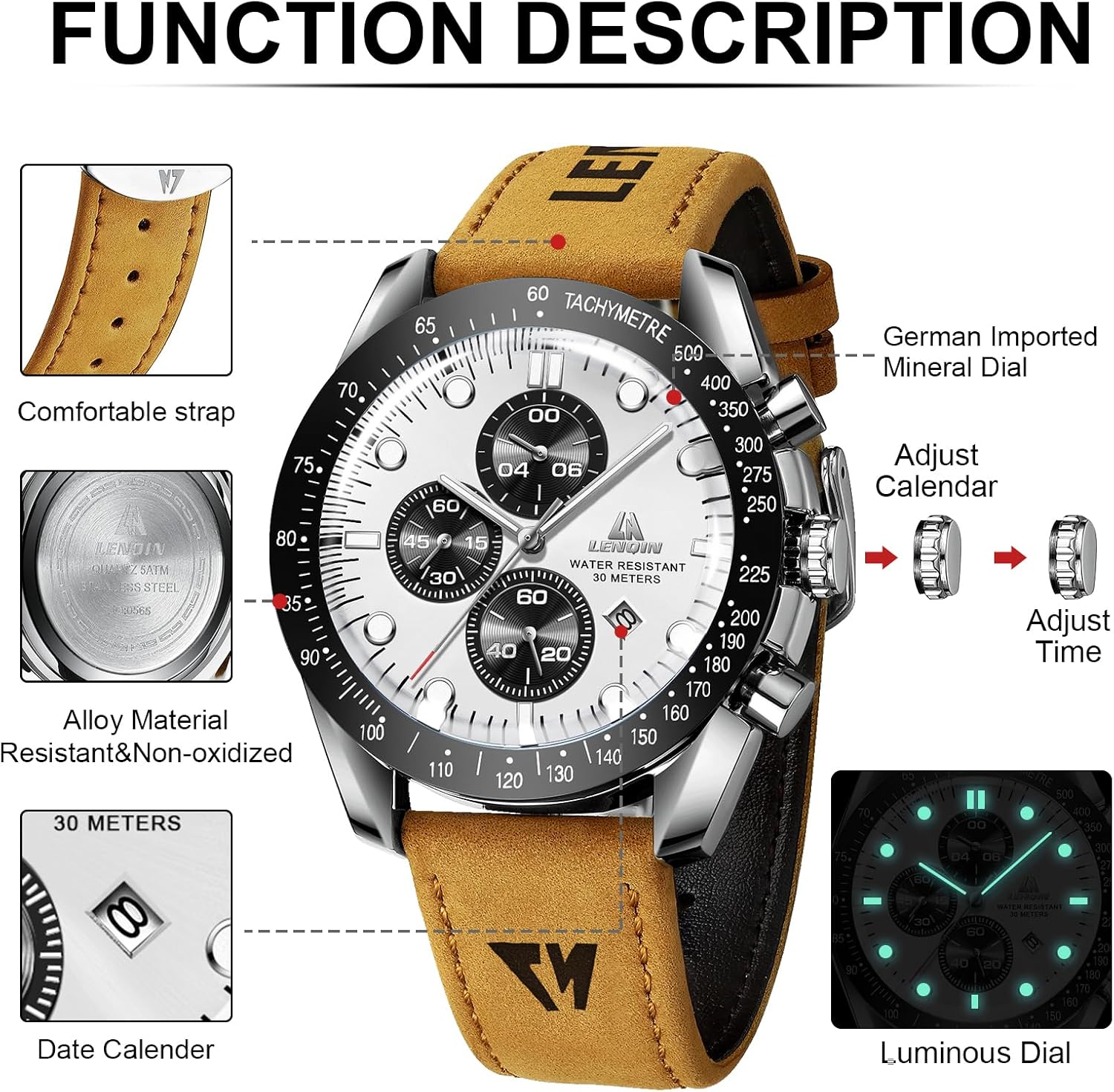Thumbnail 5 de LN LENQIN Orologio Uomo Analogico 30M