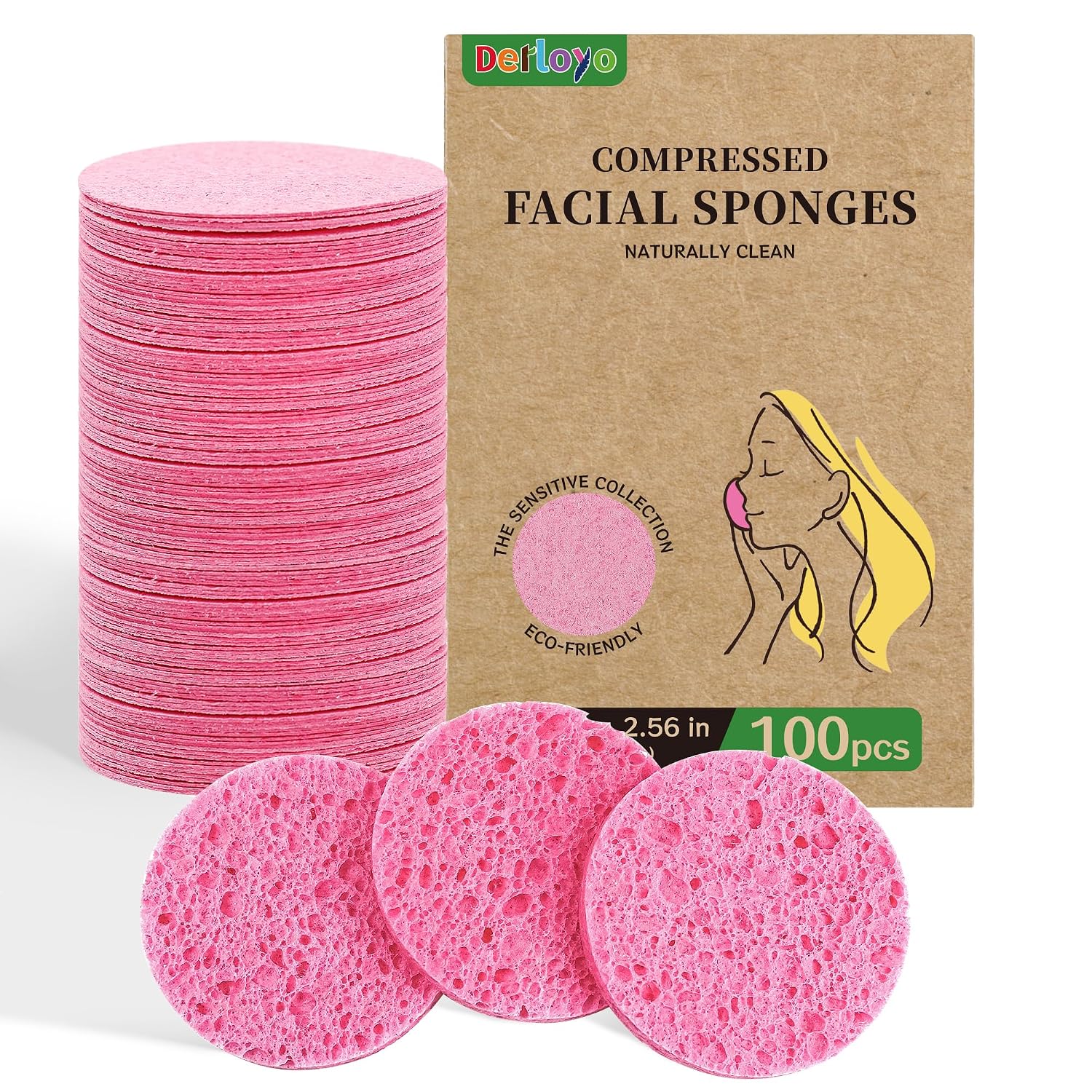 Detalle de derloyo 100-Count Compressed Facial Sponges, Pink Natural Cellulose