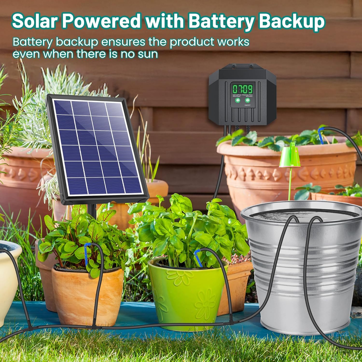 Thumbnail 1 de Biling Solar Drip Irrigation System Kit (15m) with Automatic Watering Controller, 6 Modes
