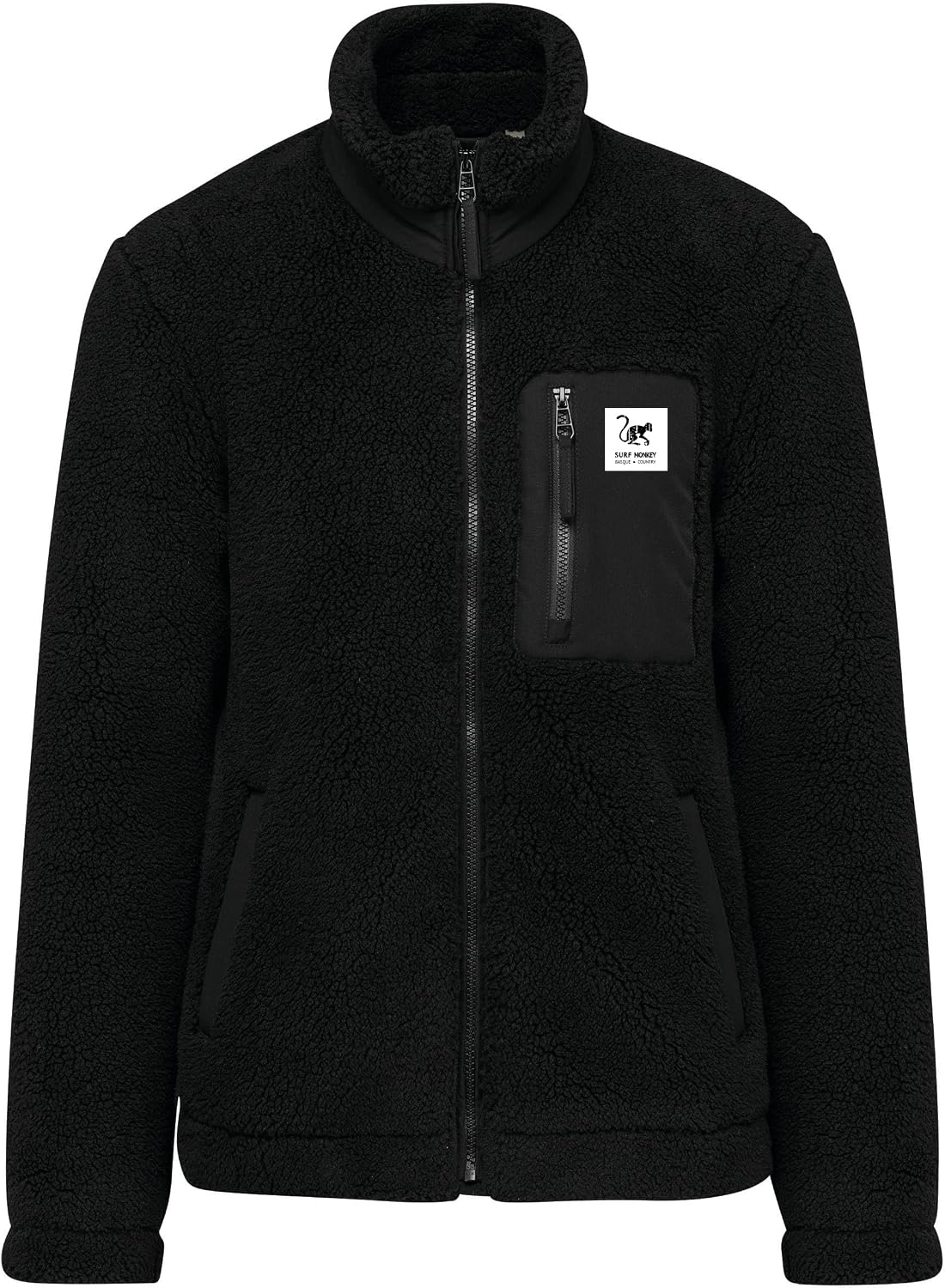 Detalle de Surf Monkey giacca sherpa in pile con zip e tasca sul petto, riciclata, vestibilità classica
