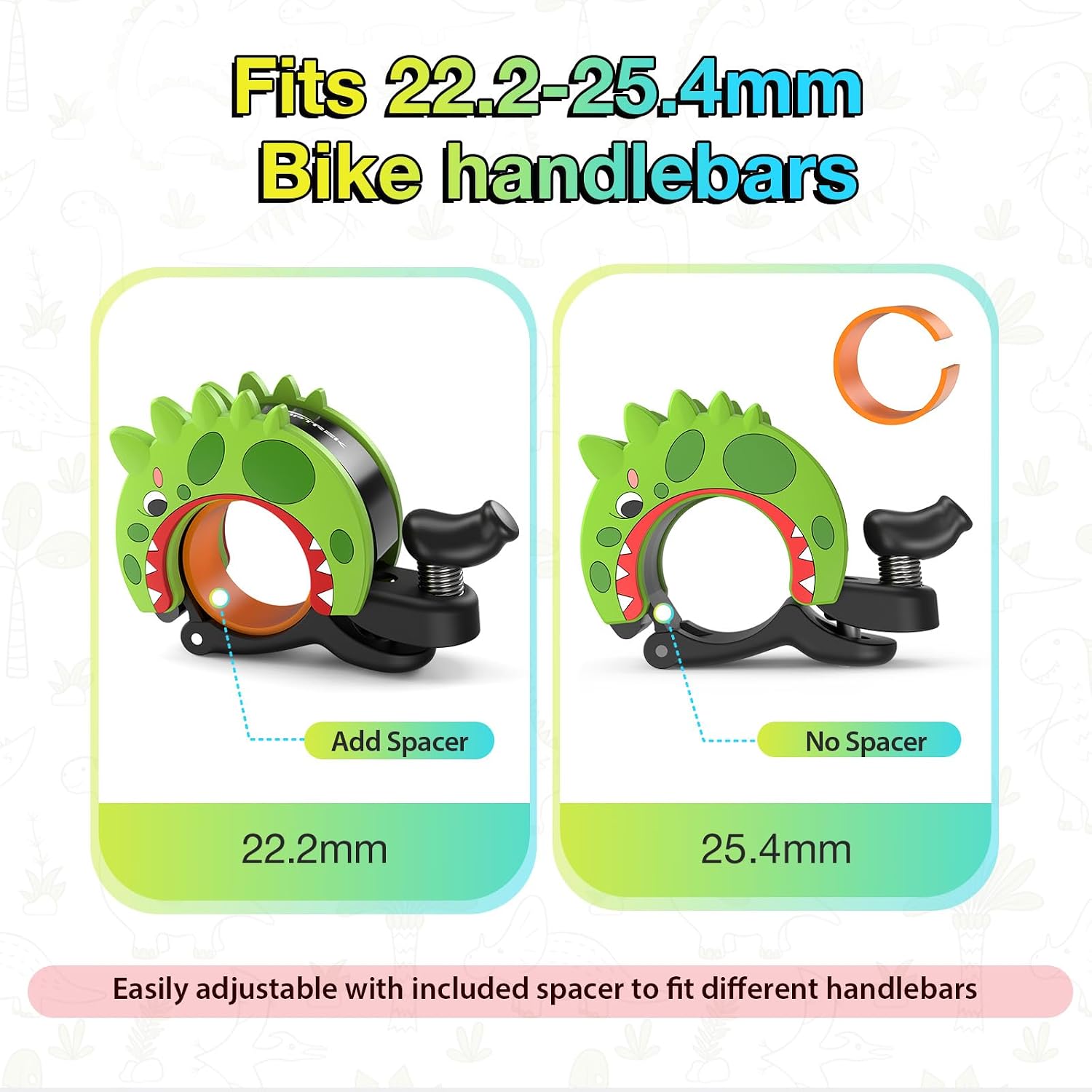 Detalle de toptrek Kids Bike Bell (95dB) Dinosaur Bell for Children’s Bikes & Scooters, Waterproof Alloy Bell