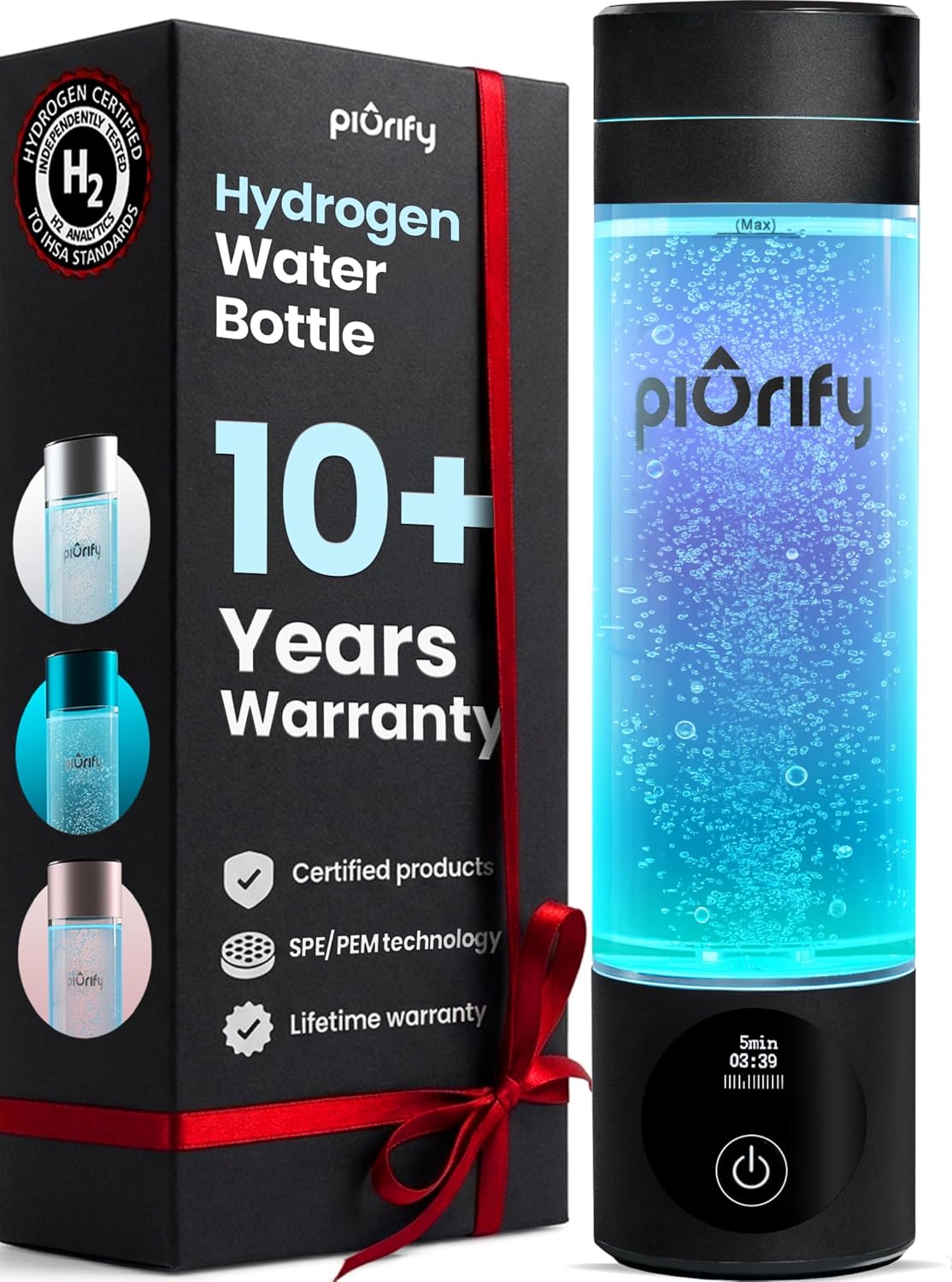 Detalle de PIURIFY Hydrogen Water Bottle 10 oz 💧