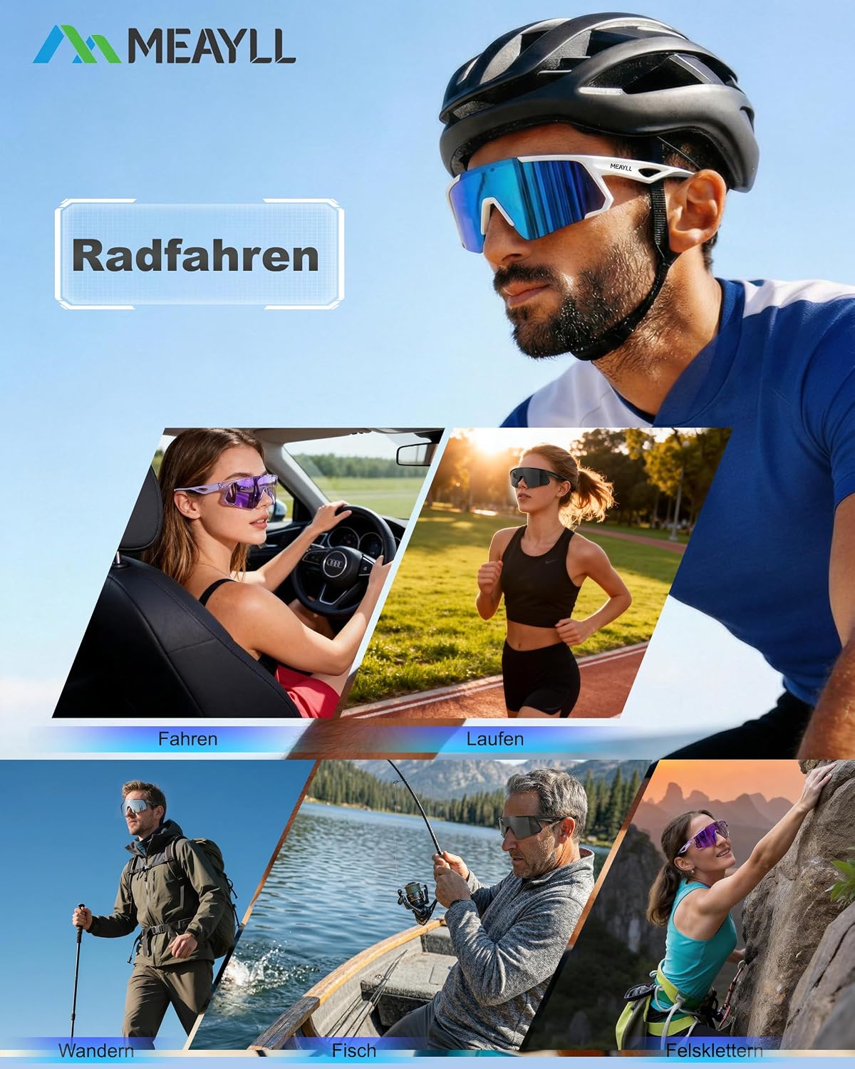Thumbnail 6 de Meayll Fahrradbrille Herren Damen – UV400 Schutzbrille mit TR-90 Rahmen und verstellbaren Nasenflügeln