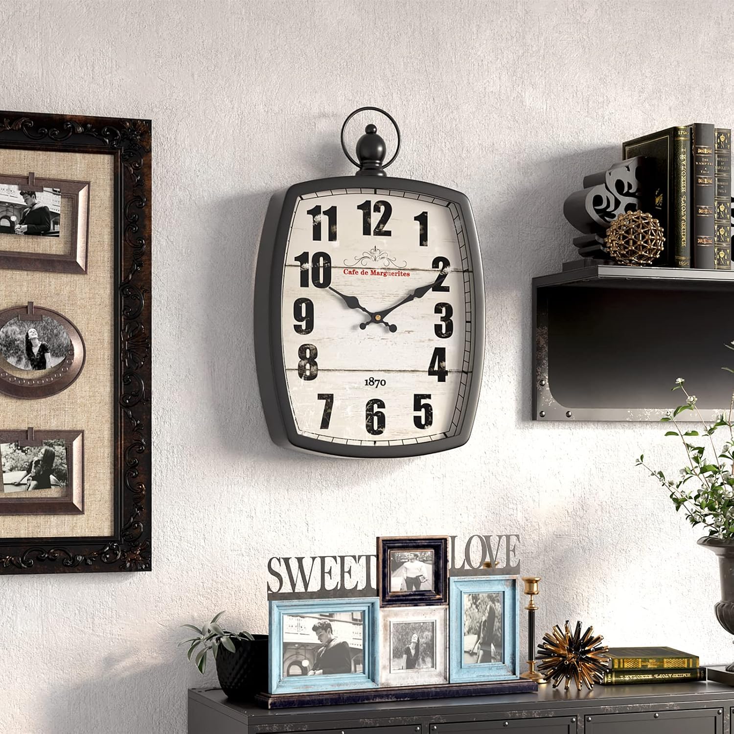 Thumbnail 6 de Menterry prostokątny zegar ścienny retro 39,5 × 26 cm, cichy, na baterię