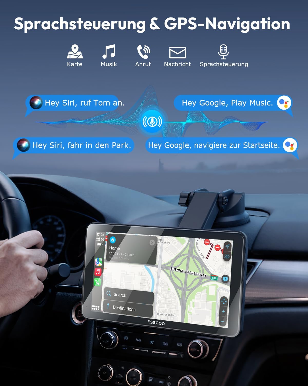 Thumbnail 2 de ESSGOO Carplay Android Auto Display 7 Zoll
