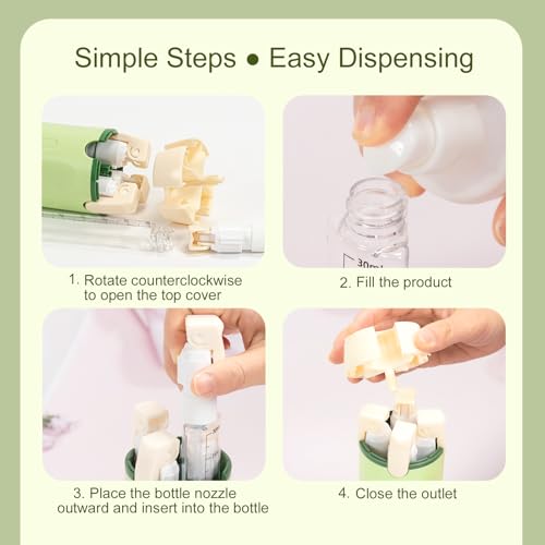 Detalle de Zouwel 4-in-1 Travel Dispenser Bottles Set – Refillable, Leak-Proof & Portable (White)