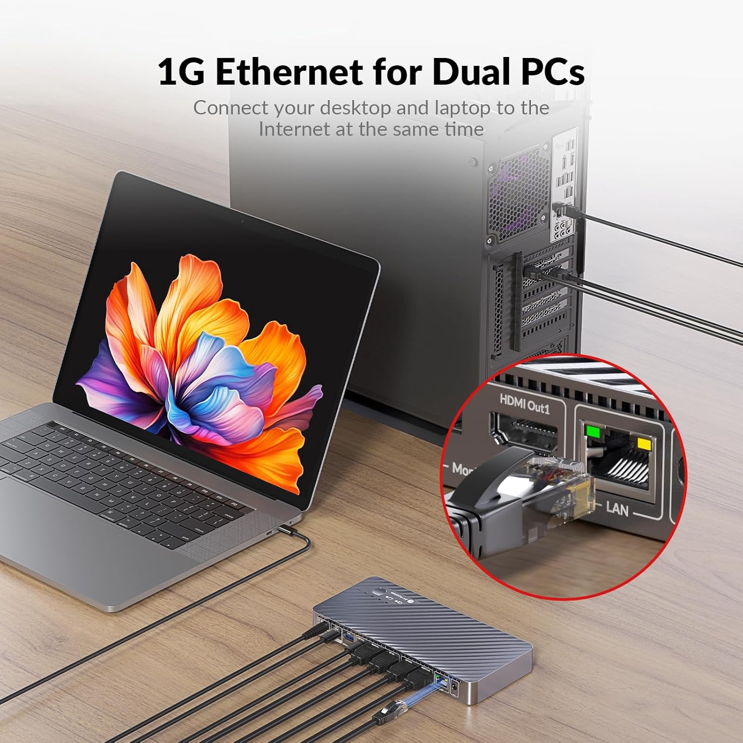 Thumbnail 5 de AV Access KVM Switch 8K pour 2 PC et 2 écrans, avec charge USB C 100W et Ethernet 1 Gbit/s