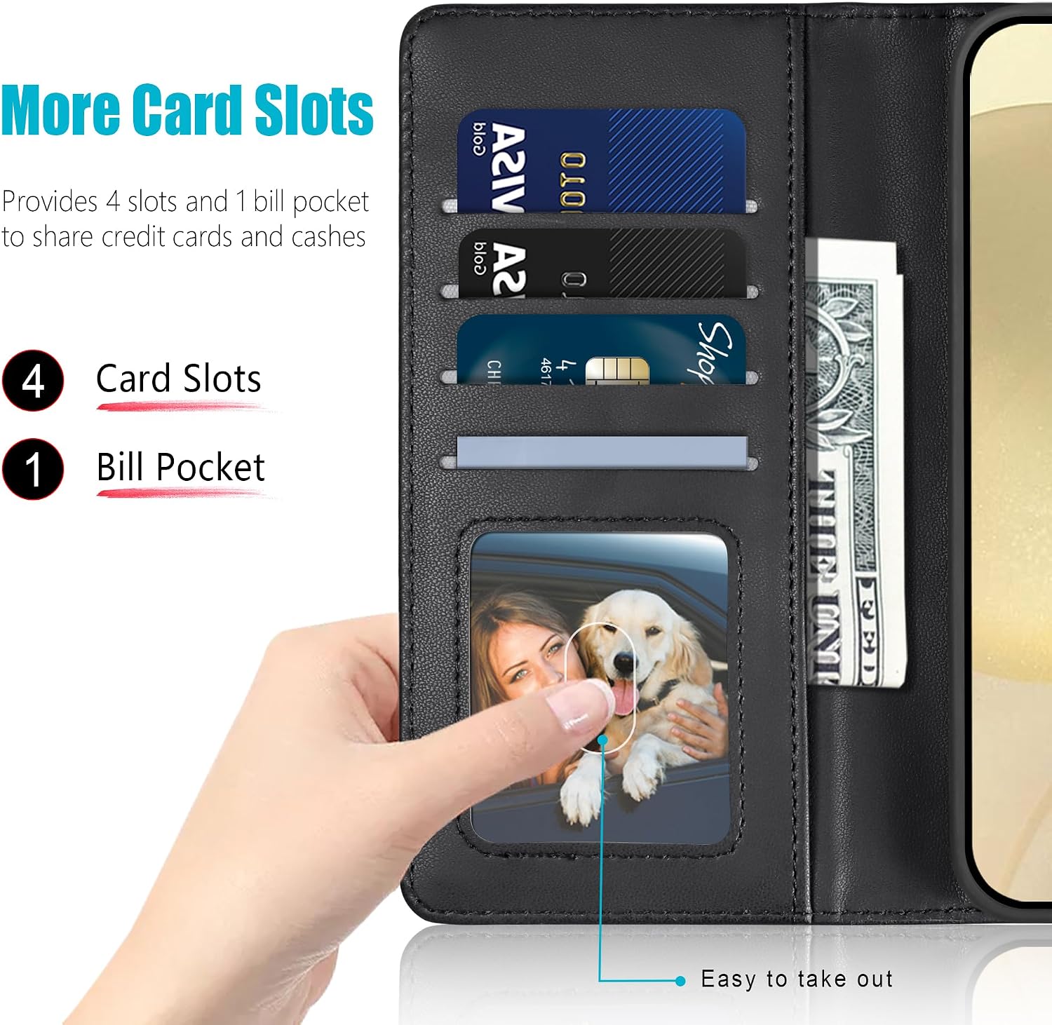 Thumbnail 1 de Kuafcase Wallet Case for Samsung Galaxy S24 — Black with 4 Card Slots, Kickstand and Magnetic Closure