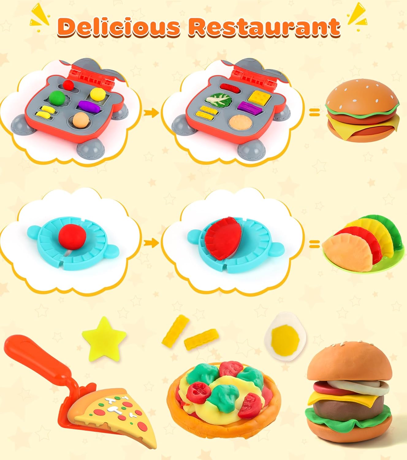 Thumbnail 3 de Ophy Knete Zubehör-Set mit 54 Teilen für Hamburger, Pizza, Eis & mehr (Knetwerkzeuge für Kinder)