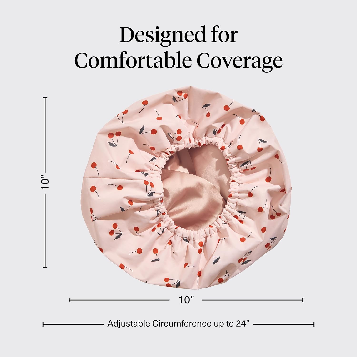 Detalle 2 de Kitsch Luxury Shower Cap for Women – Reusable Waterproof, Large, Cherry Print