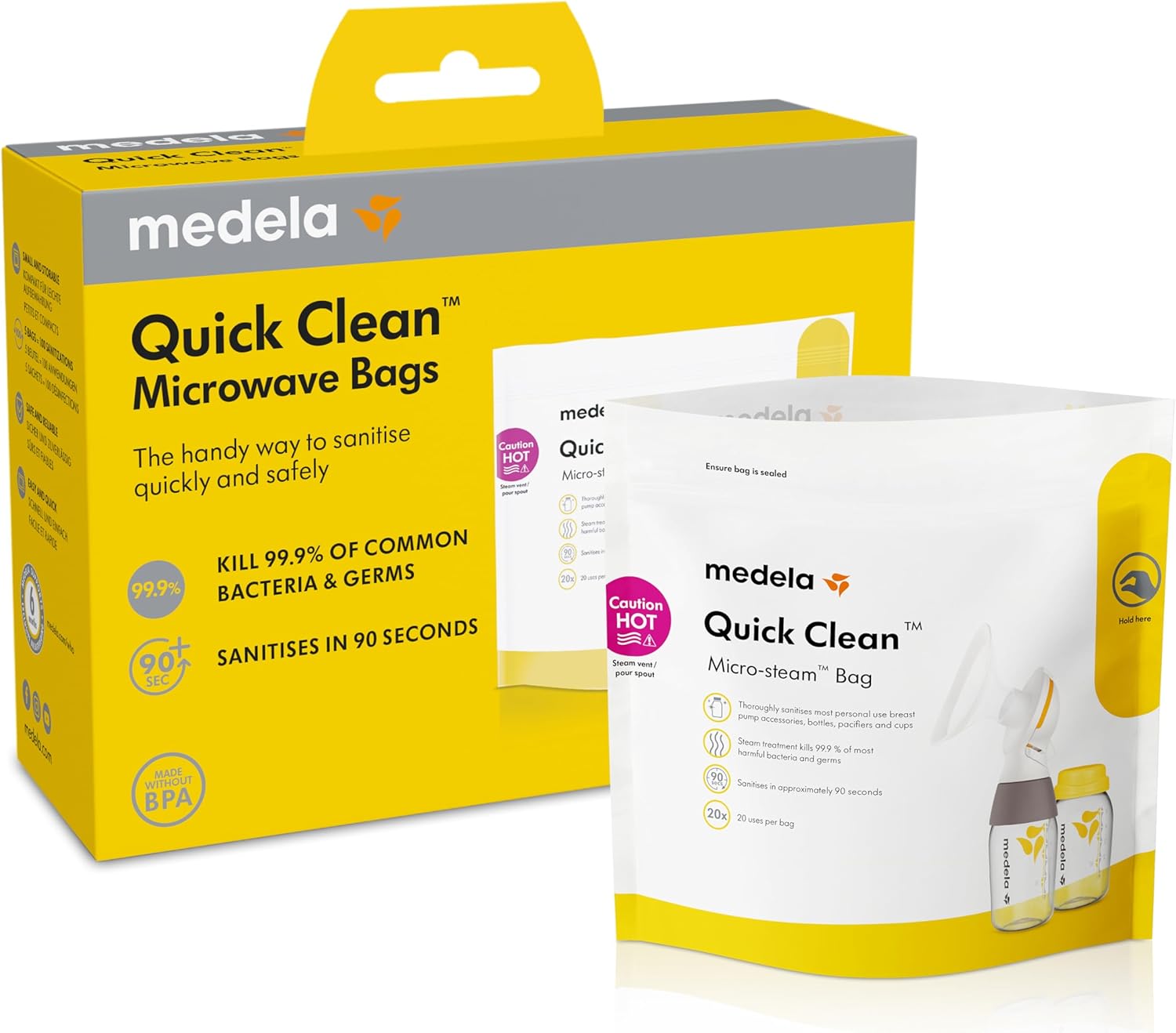 Detalle de Medela Baby Bottler Steriliser: Quick Clean Microwave Bags (Pack of 5) for Breast Shields, Bottles, Teats and More