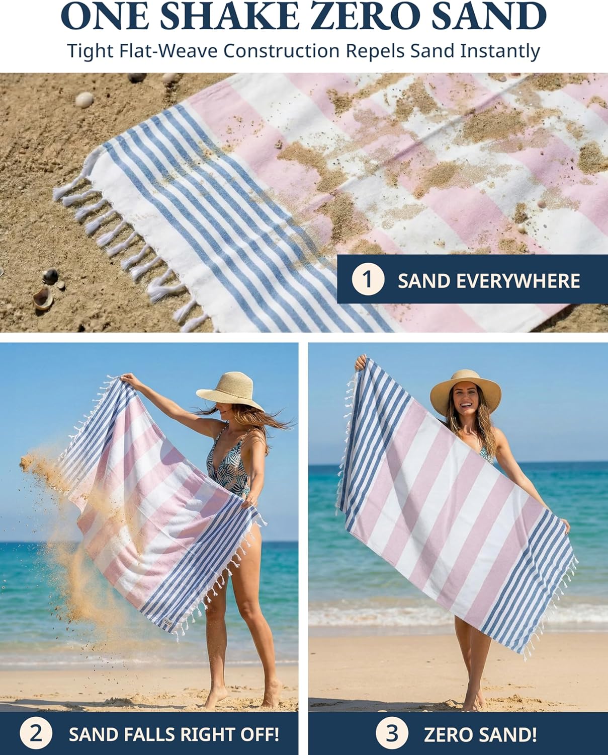 Detalle de LANE LINEN Beach Towels 6 Pack: Oversized 39" x 71" Cotton Rich Turkish Towels, Sand-Free & Fast-Drying