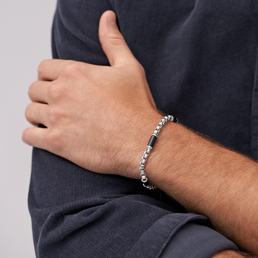 Thumbnail 1 de Fossil Bracelet homme en acier inoxydable avec fermoir mousqueton – finition brossée argentée