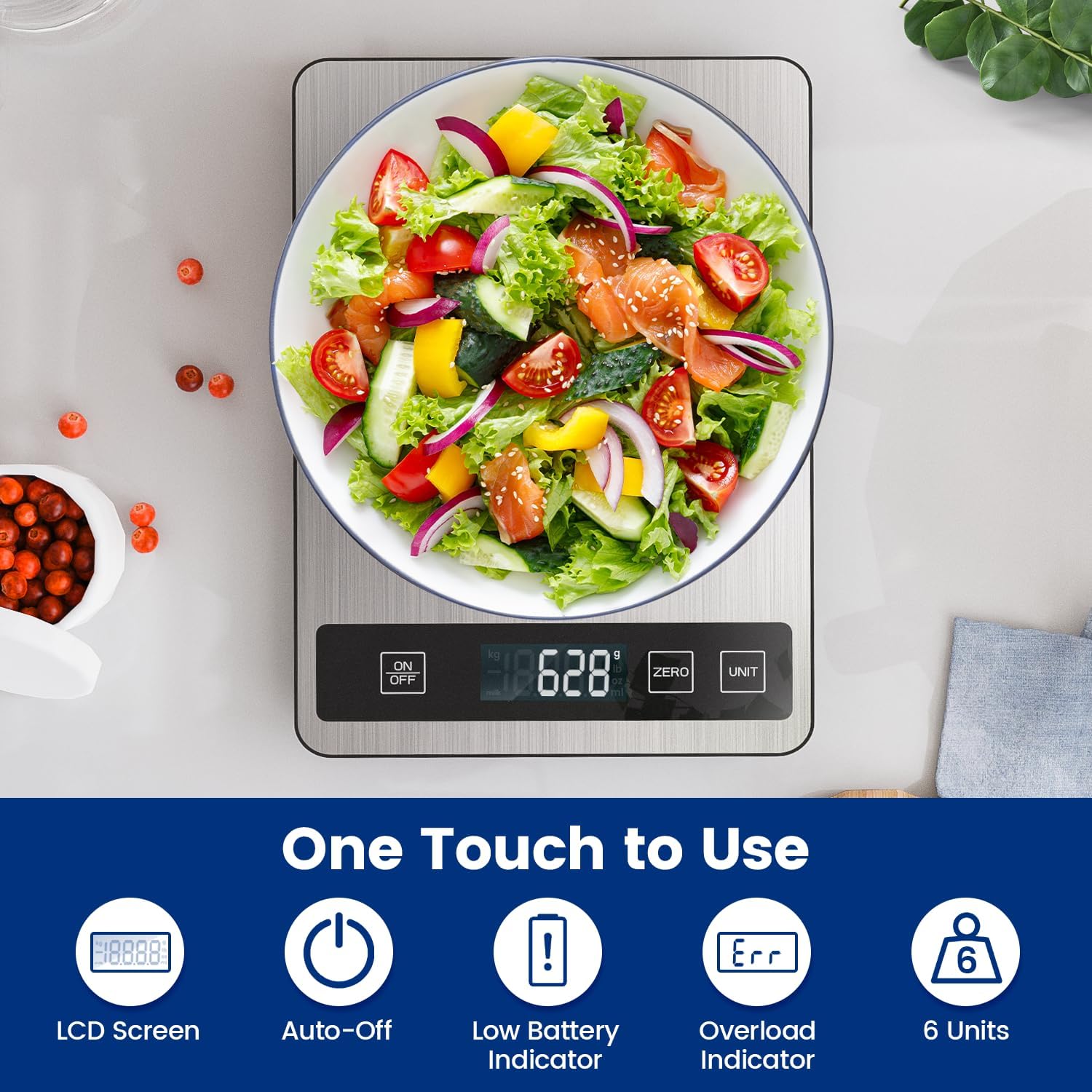 Detalle 2 de izeyu K003 digitale keukenweegschaal, 15 kg, nauwkeurig tot 1 g, USB-C