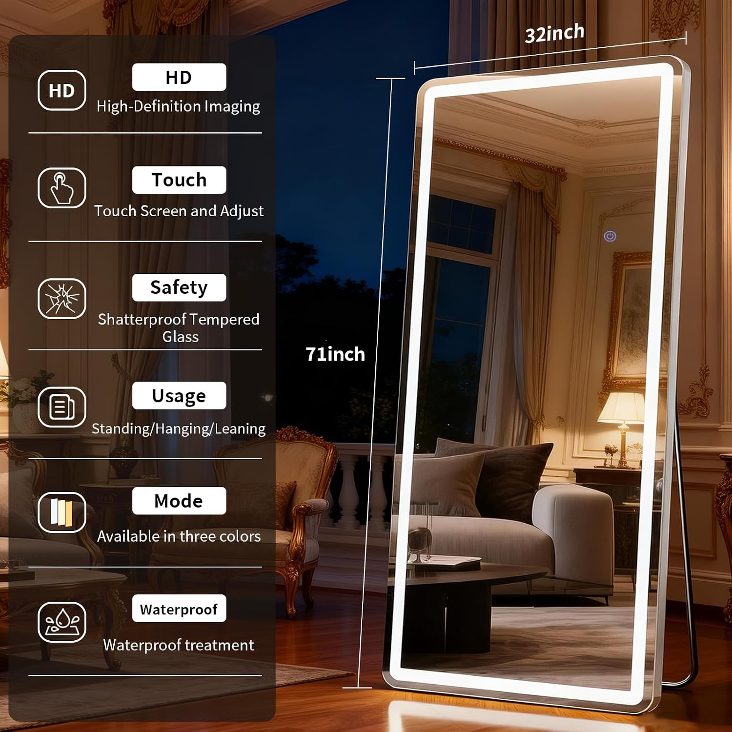 Detalle 2 de ZENOMIRRIS LED Full-Length Mirror, 32 x 71 Inch