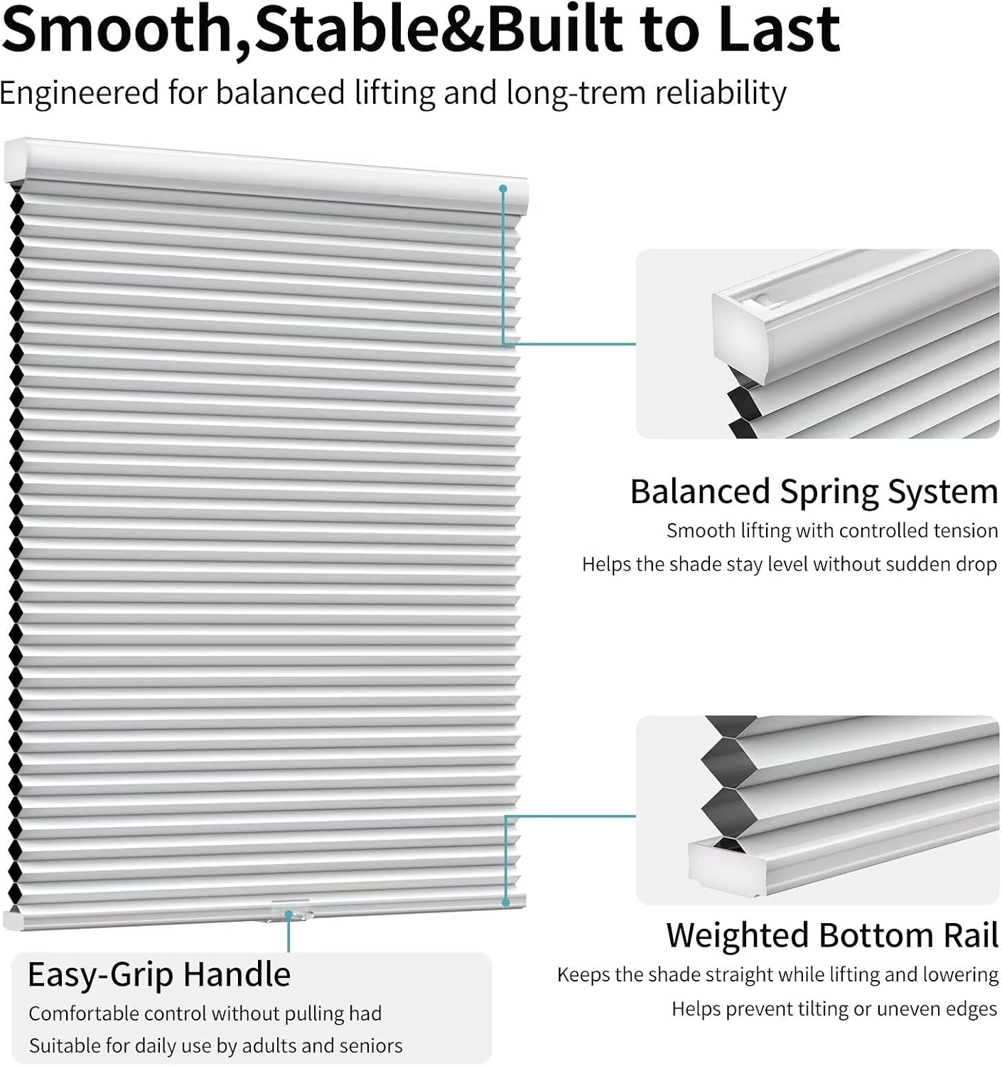 Detalle de MYshade Cordless Blackout Honeycomb Cellular Shades (20" W x 48" H) in White