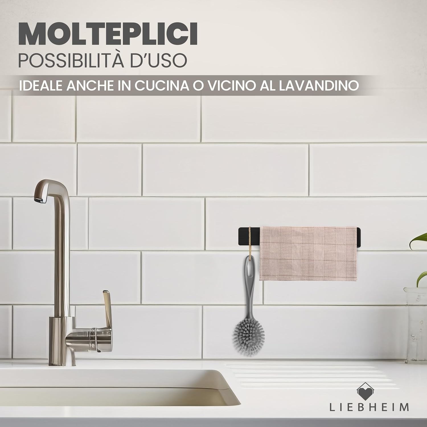 Thumbnail 6 de LIEBHEIM porta asciugamani adesivo da parete in alluminio nero, senza forare (22 cm)