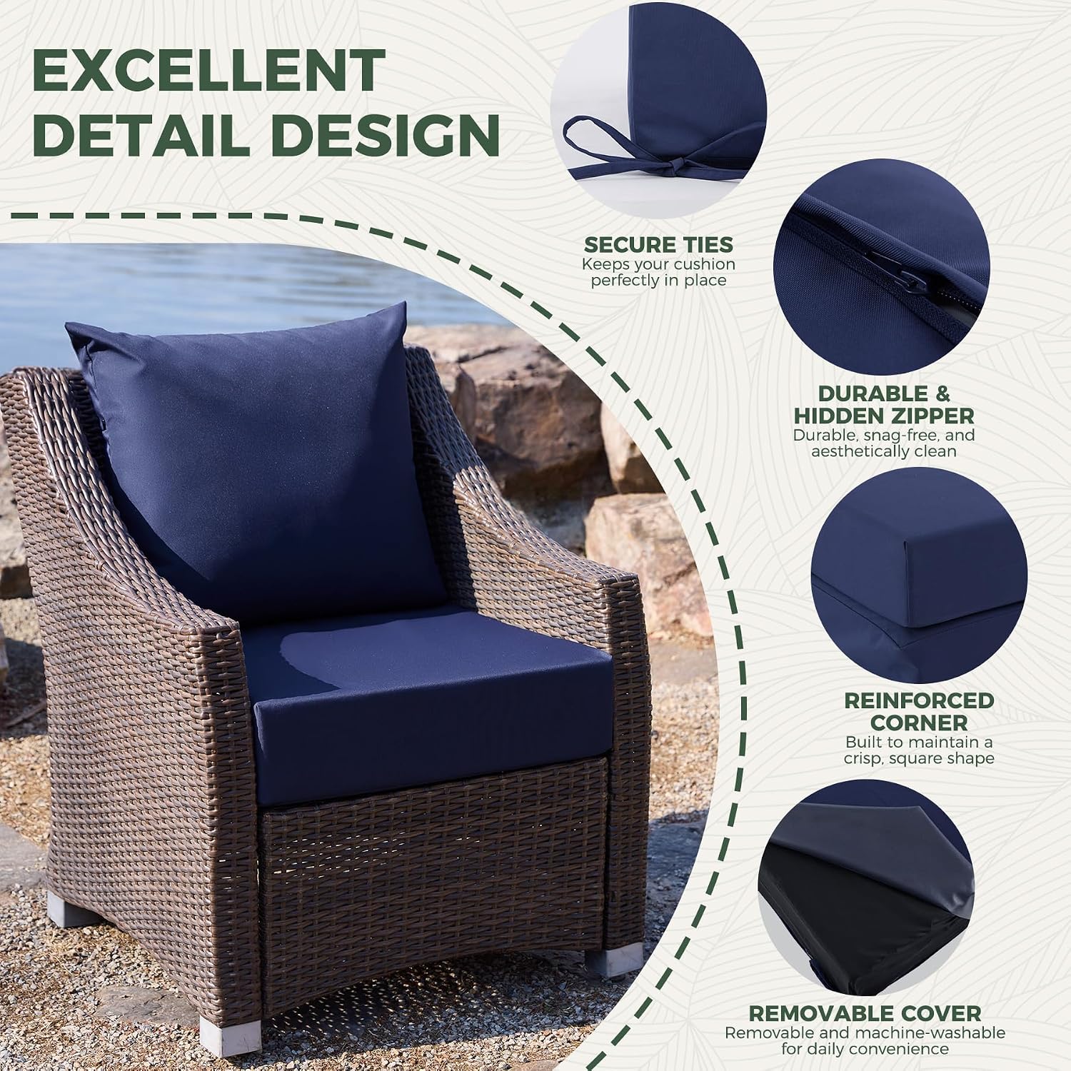 Thumbnail 3 de Zonamat ZM-24244-NavyBlue Outdoor Cushion Set, 24 x 24-Inch, Removable Covers