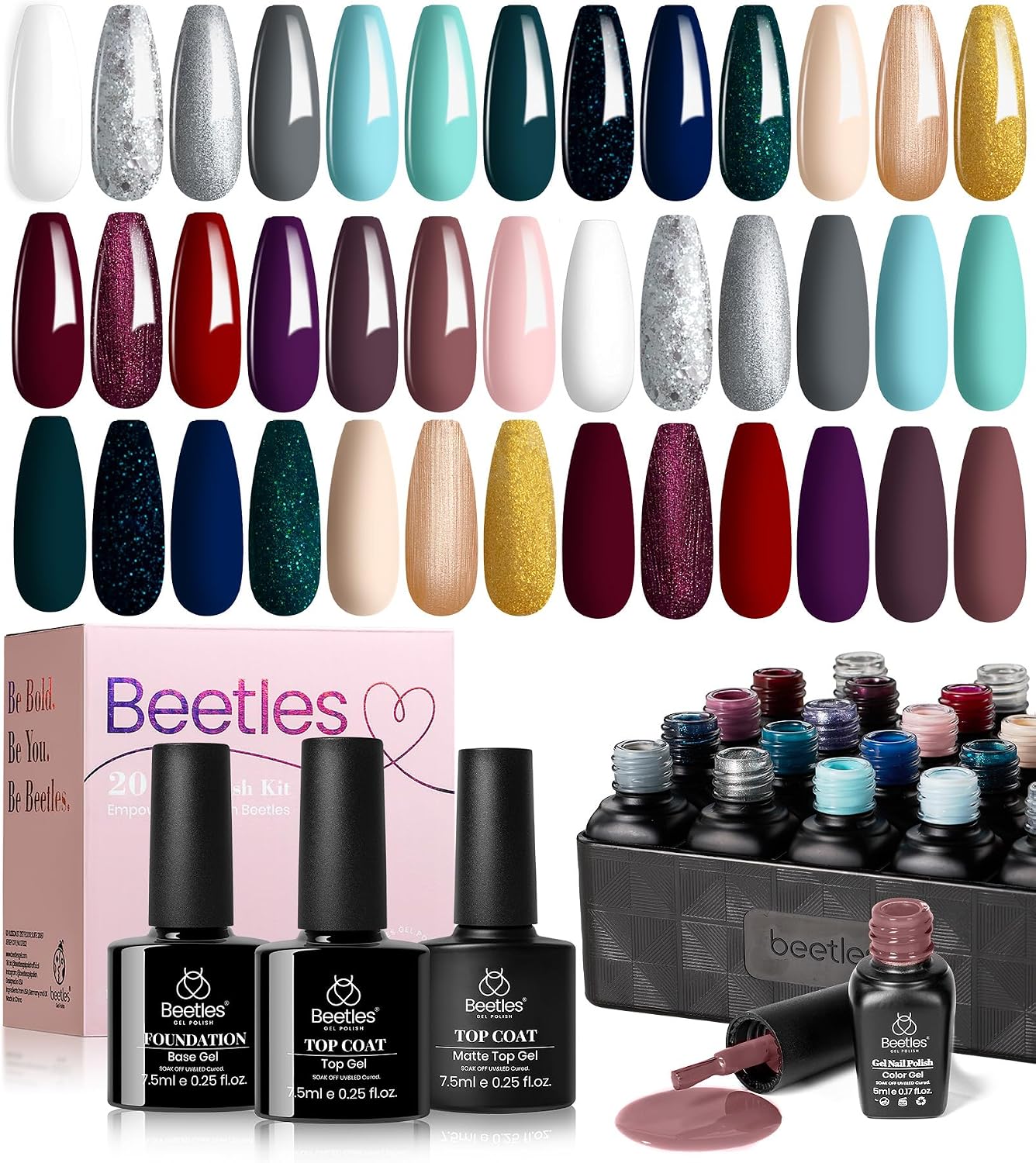 Detalle de beetles Gel Polish Blau gelnagellakset met 20 kleuren en glanzende en matte topcoat