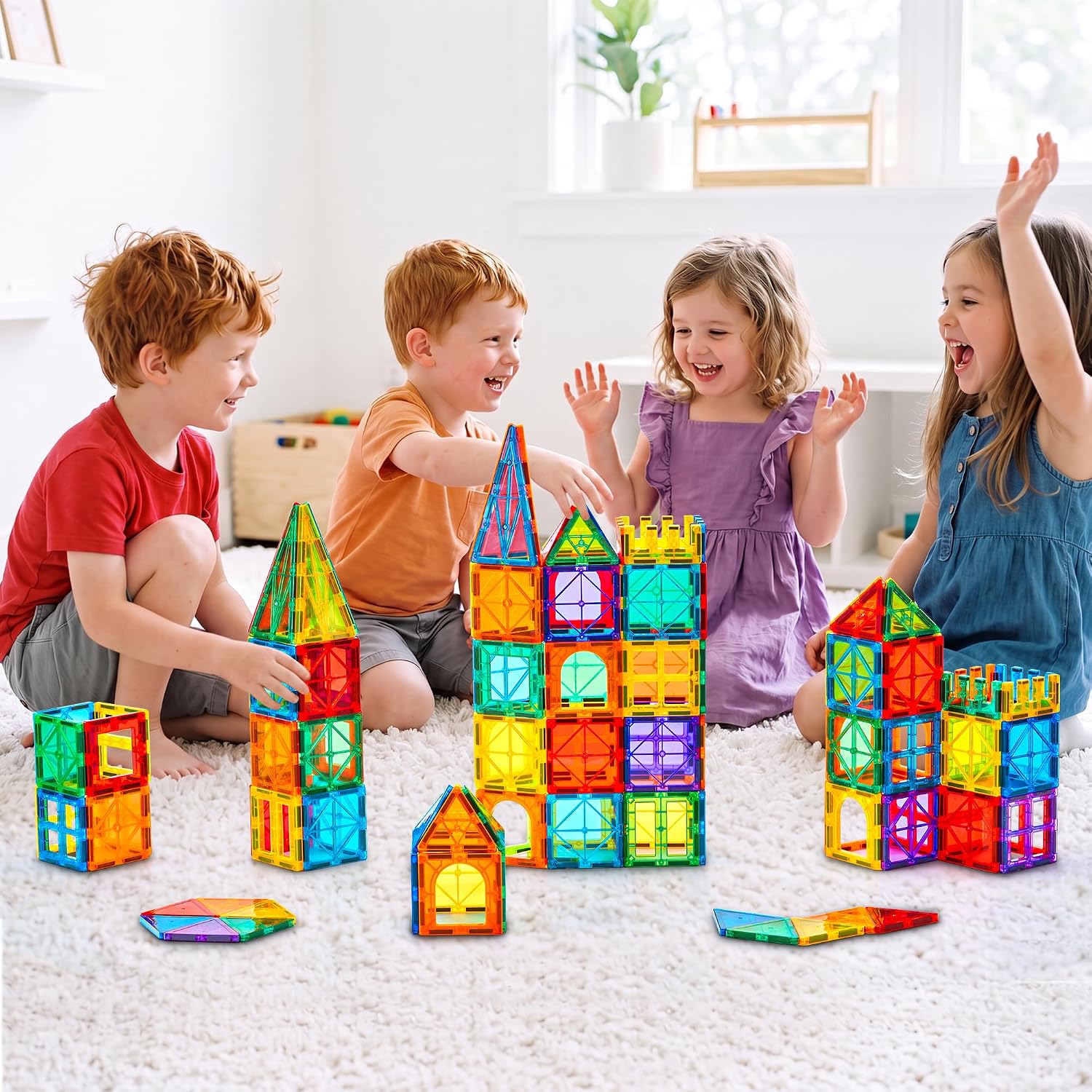 Detalle 2 de Gemmicc Magnetic Tiles 100 PCS with 2 Cars (STEM Approved Magnet Building Set)