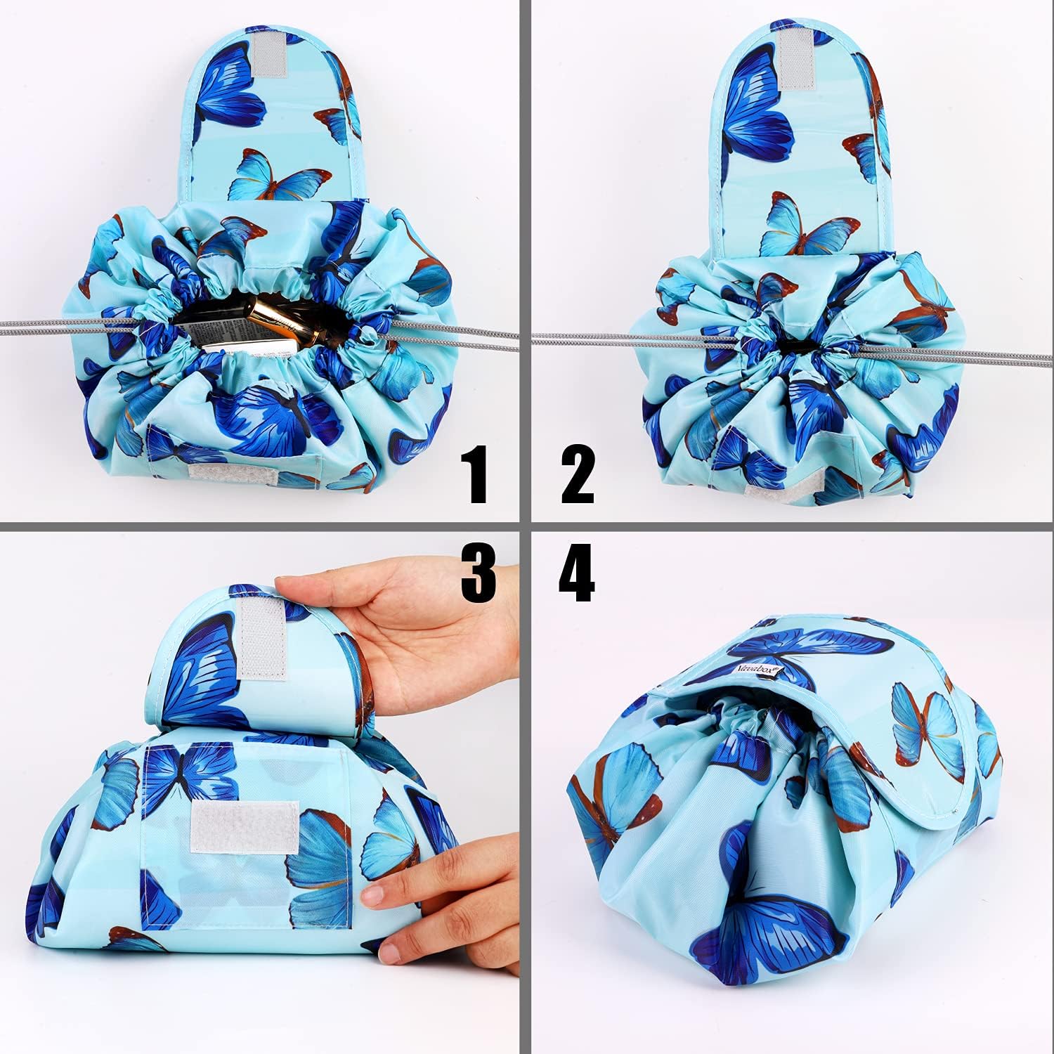 Thumbnail 4 de Lazy Drawstring Makeup Bag (Butterfly) – Large waterproof travel cosmetic organiser pouch